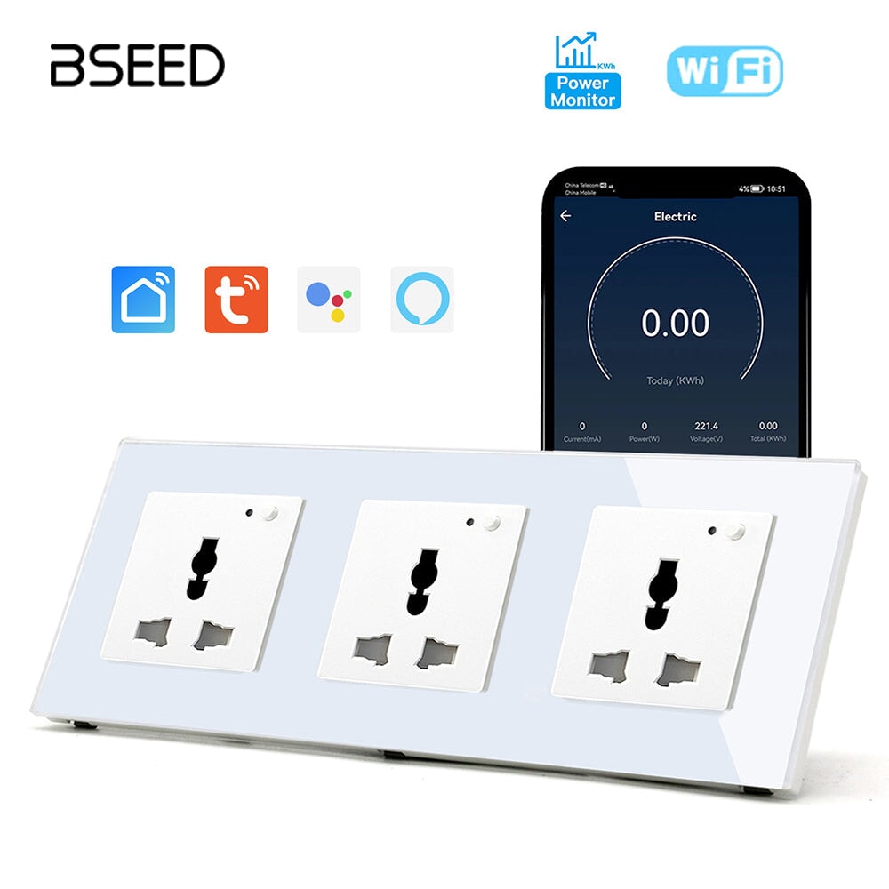 BSEED Smart WiFi Multi-Function Wall Sockets with Energy monitoring Bseedswitch White Triple 
