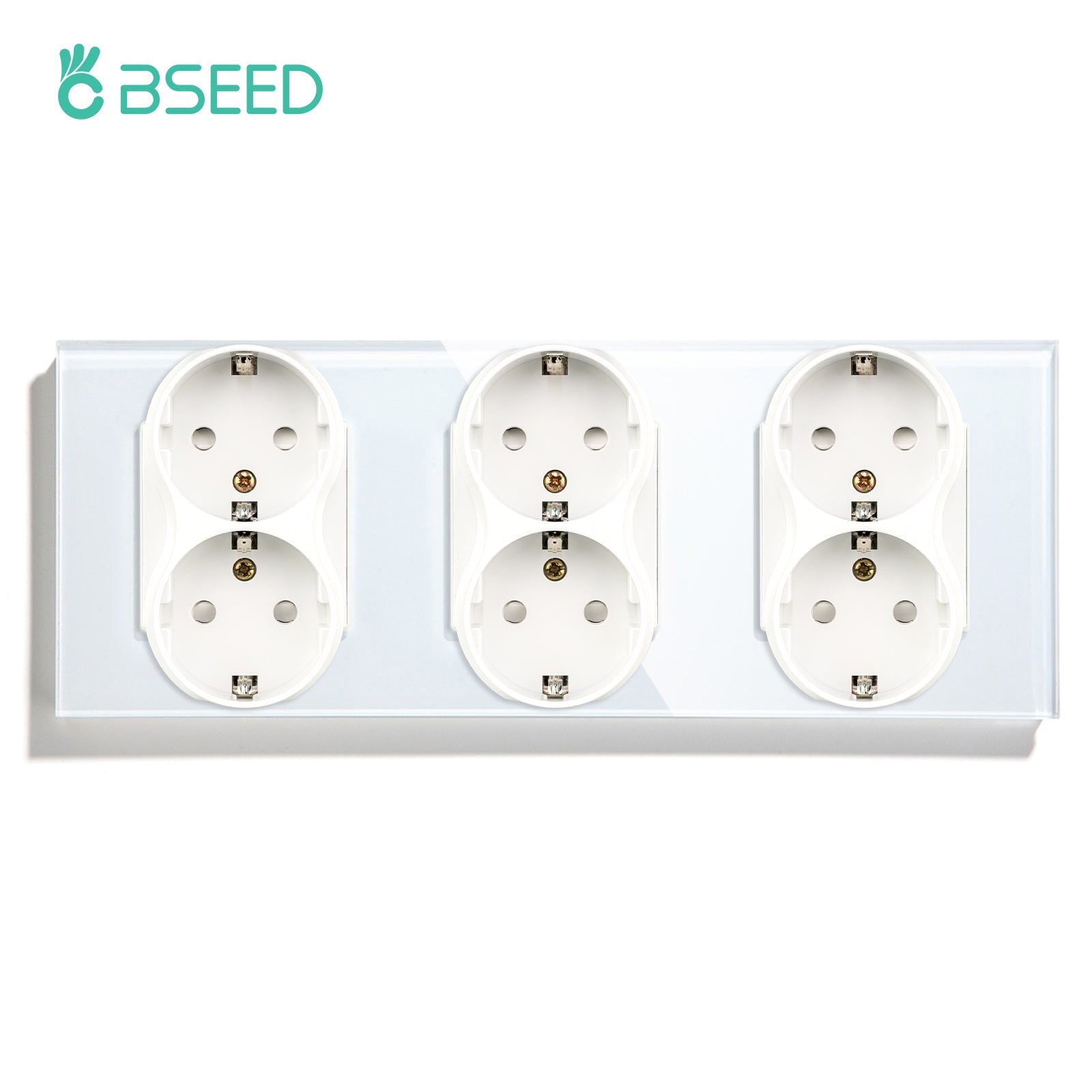 BSEED EU Double Sockets Power Wall Outlet Home Wall Power Sockets Glass Panel Power Outlets & Sockets Bseedswitch White Triple 