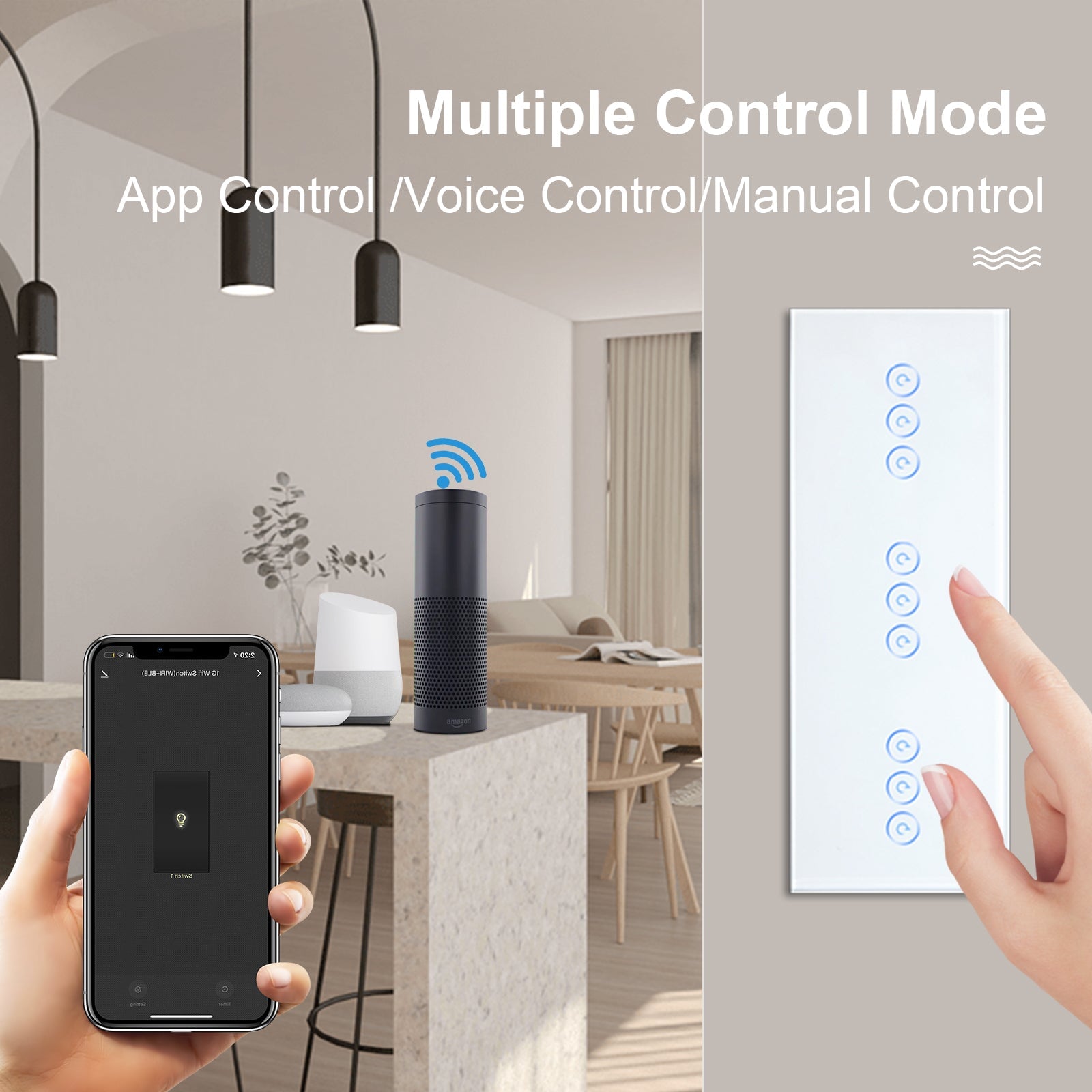 Bseed WiFi Light Switch Triple Switch 1/2/3 Way 228mm Alexa Google Smart Life Control Light Switches Bseedswitch 