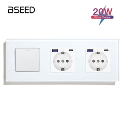 BSEED Light Switch With Normal Eu Socket With fast charge USB-c Power Outlets & Sockets Bseedswitch White 1Gang 1Way