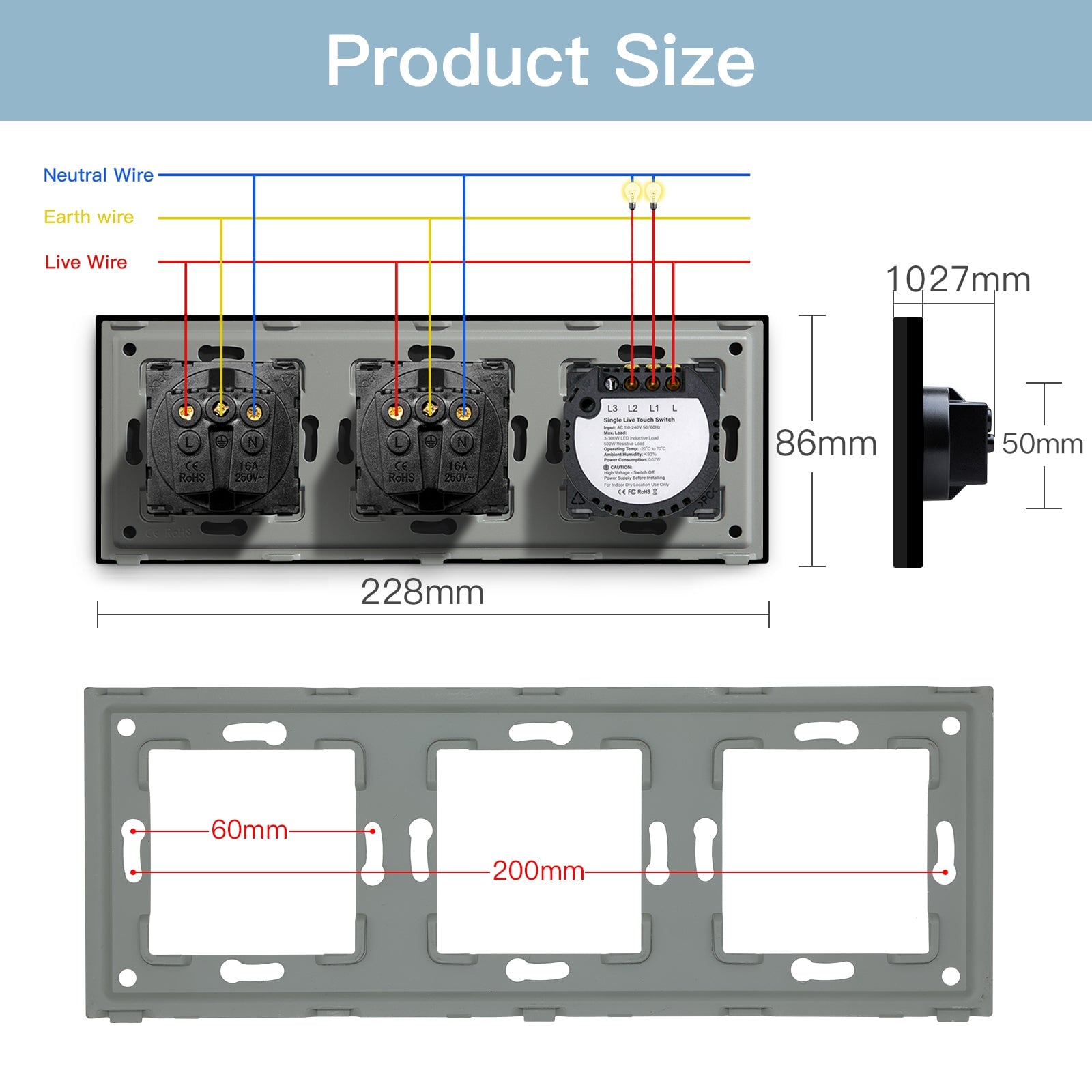 BSEED 1/2/3 Gang 1/2 Way Light Switch With Normal Eu Socket Power Outlets & Sockets Bseedswitch 