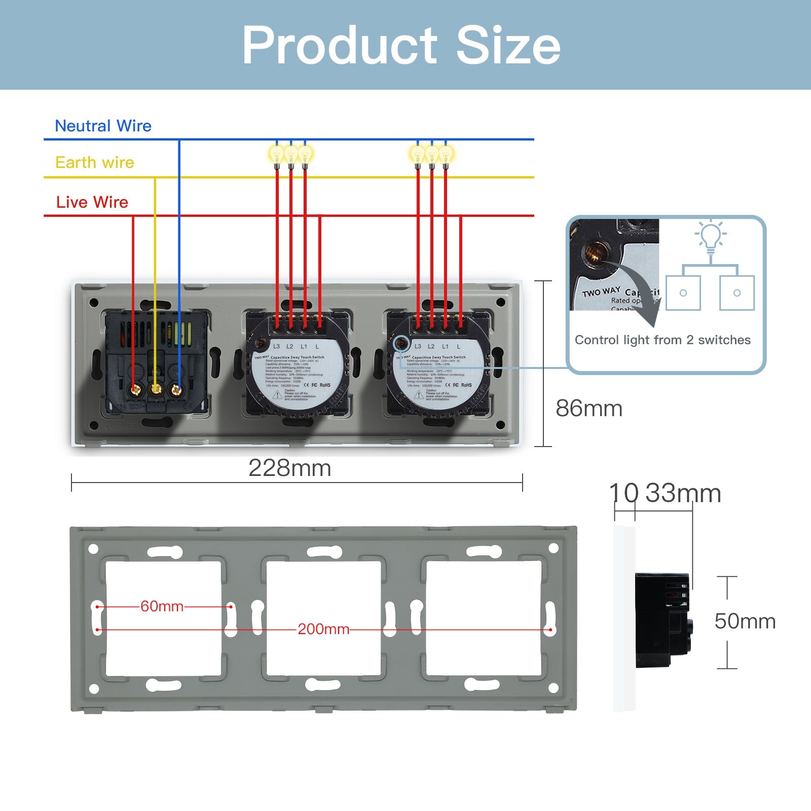 BSEED Double Touch 1/2/3 Gnag 1/2/3 Way Light Switch With EU Socket With Type-C Power Outlets & Sockets Bseedswitch 