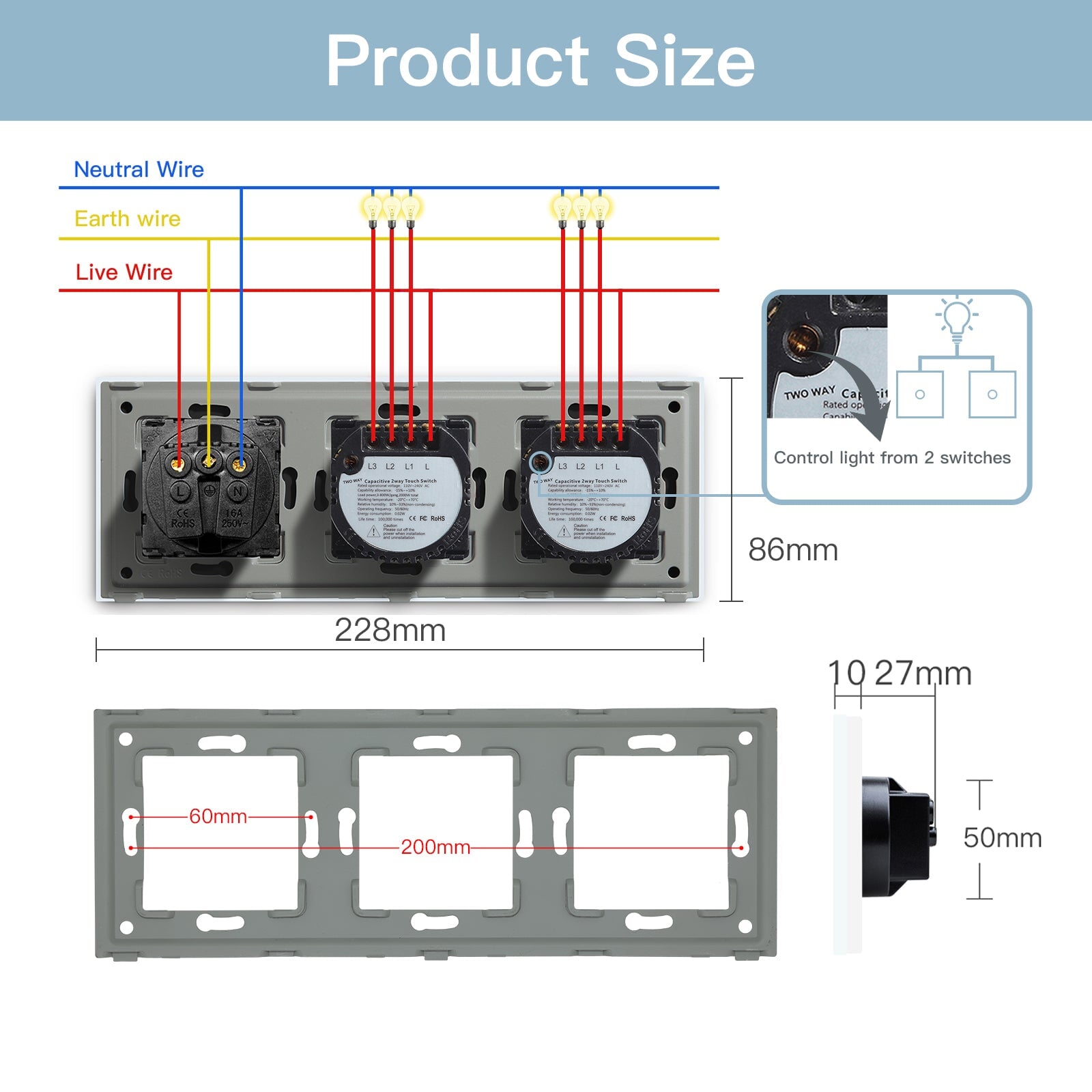 BSEED Double Touch 1/2/3 Gnag 1/2/3 Way Light Switch With EU Socket Power Outlets & Sockets Bseedswitch 