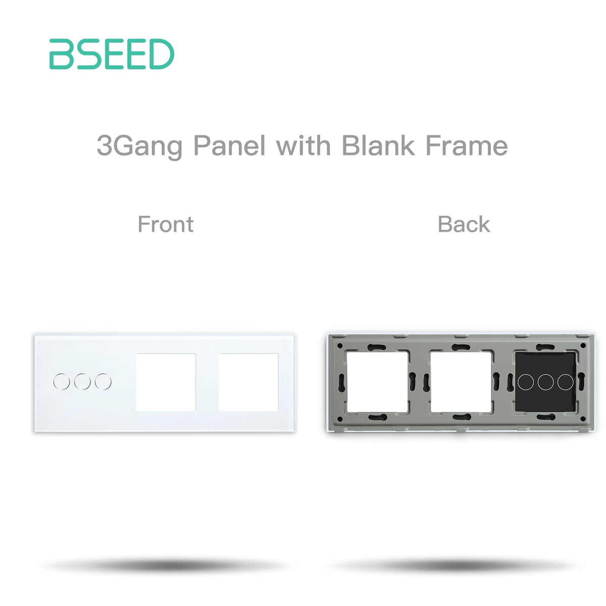 Bseed Panel with Double Frame Crystal Glass 1/2/3 Gang with Slots Bseedswitch White 3Gang + 2slots 