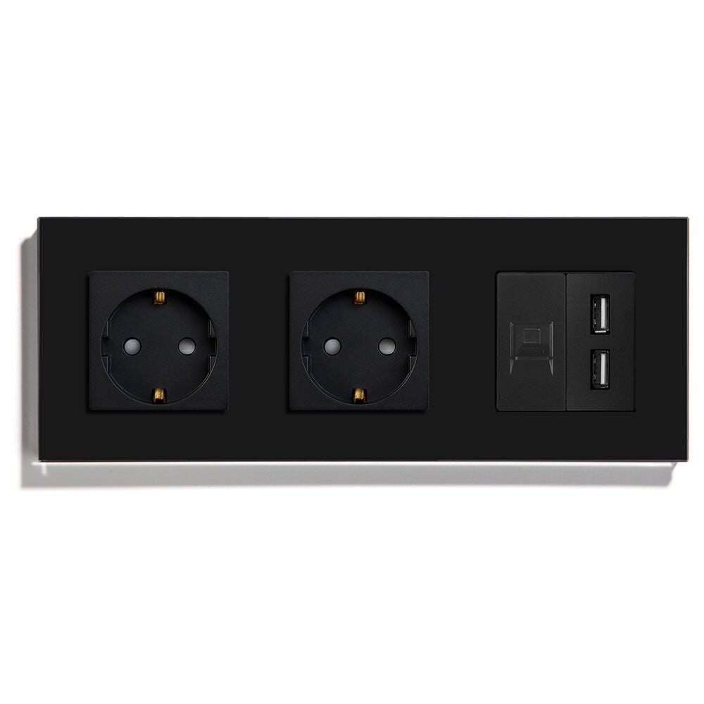 BSEED EU Socket With CAT5 And Double USB Power Outlets & Sockets Bseedswitch Black 228mm 