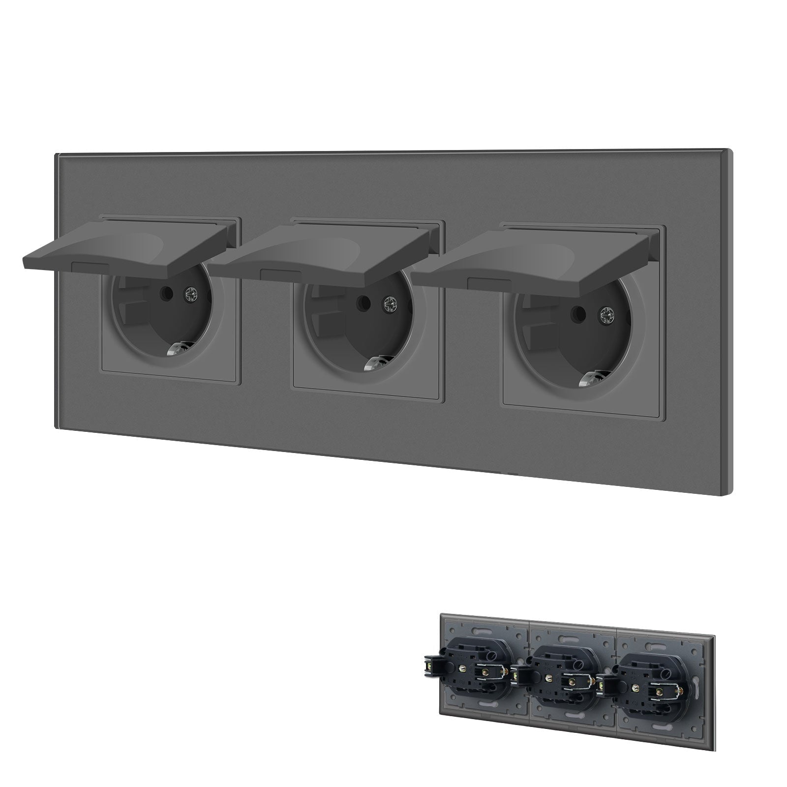 Bseed Waterproof Socket EU Standard Glass Panel with clamping technology Power Outlets & Sockets Bseedswitch Grey Triple 