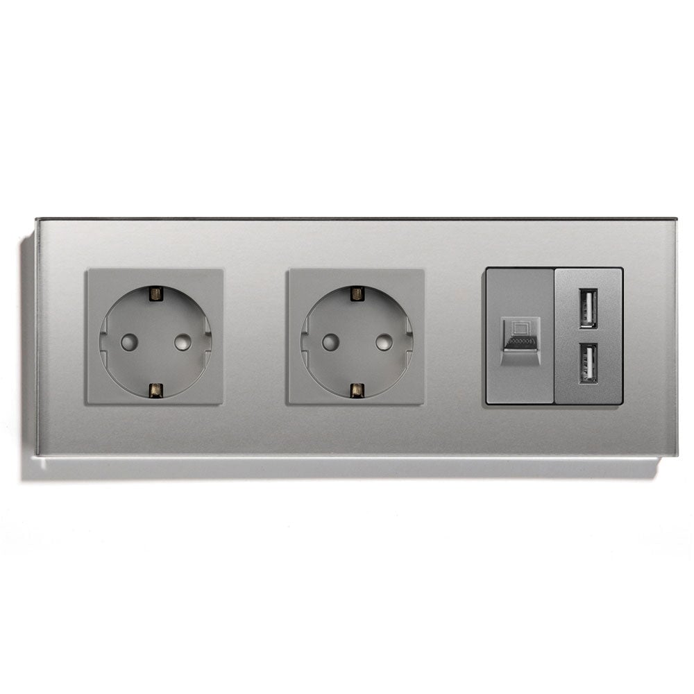 BSEED EU Socket With CAT5 And Double USB Power Outlets & Sockets Bseedswitch Grey 228mm 