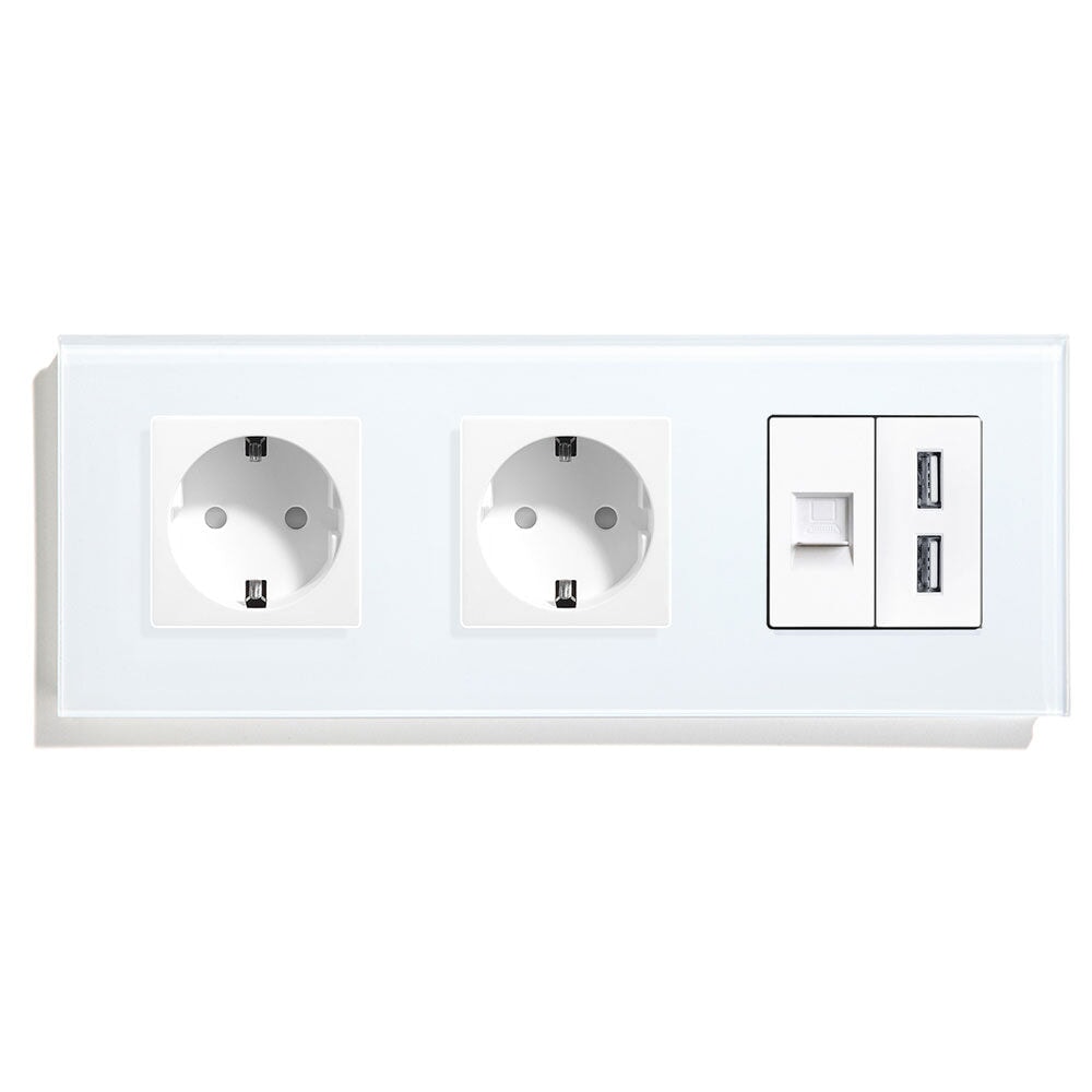 BSEED EU Socket With CAT5 And Double USB Power Outlets & Sockets Bseedswitch White 228mm 