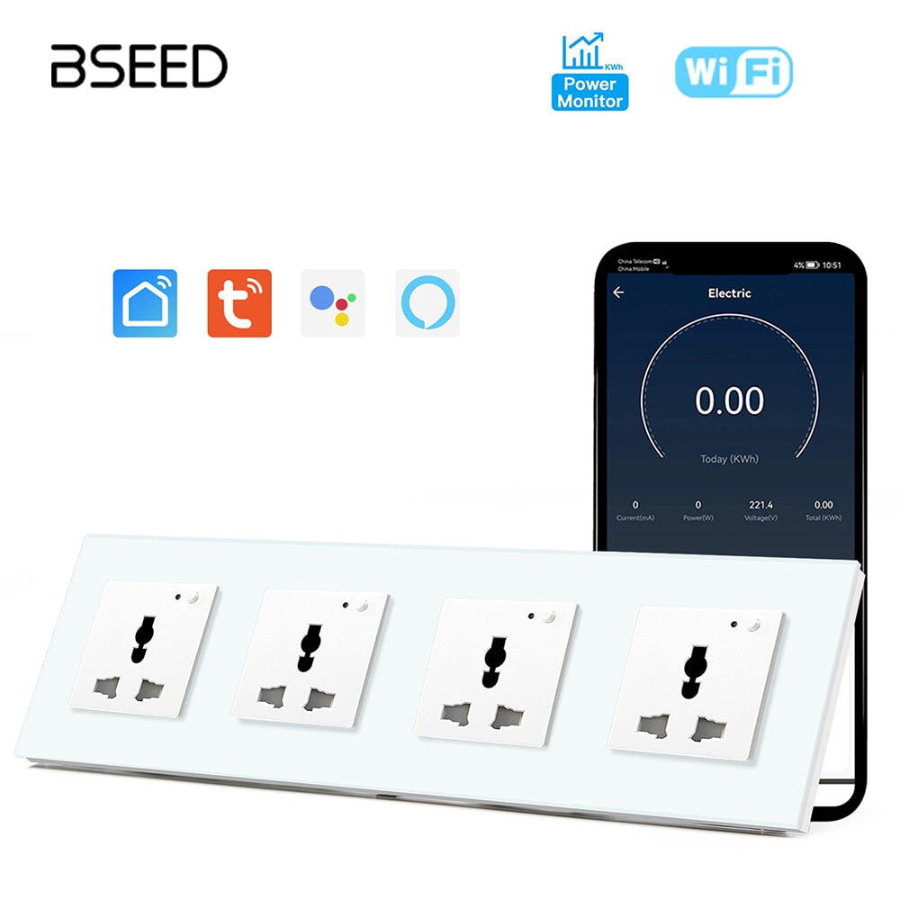 BSEED Smart WiFi Multi-Function Wall Sockets with Energy monitoring Bseedswitch White Quadruple 