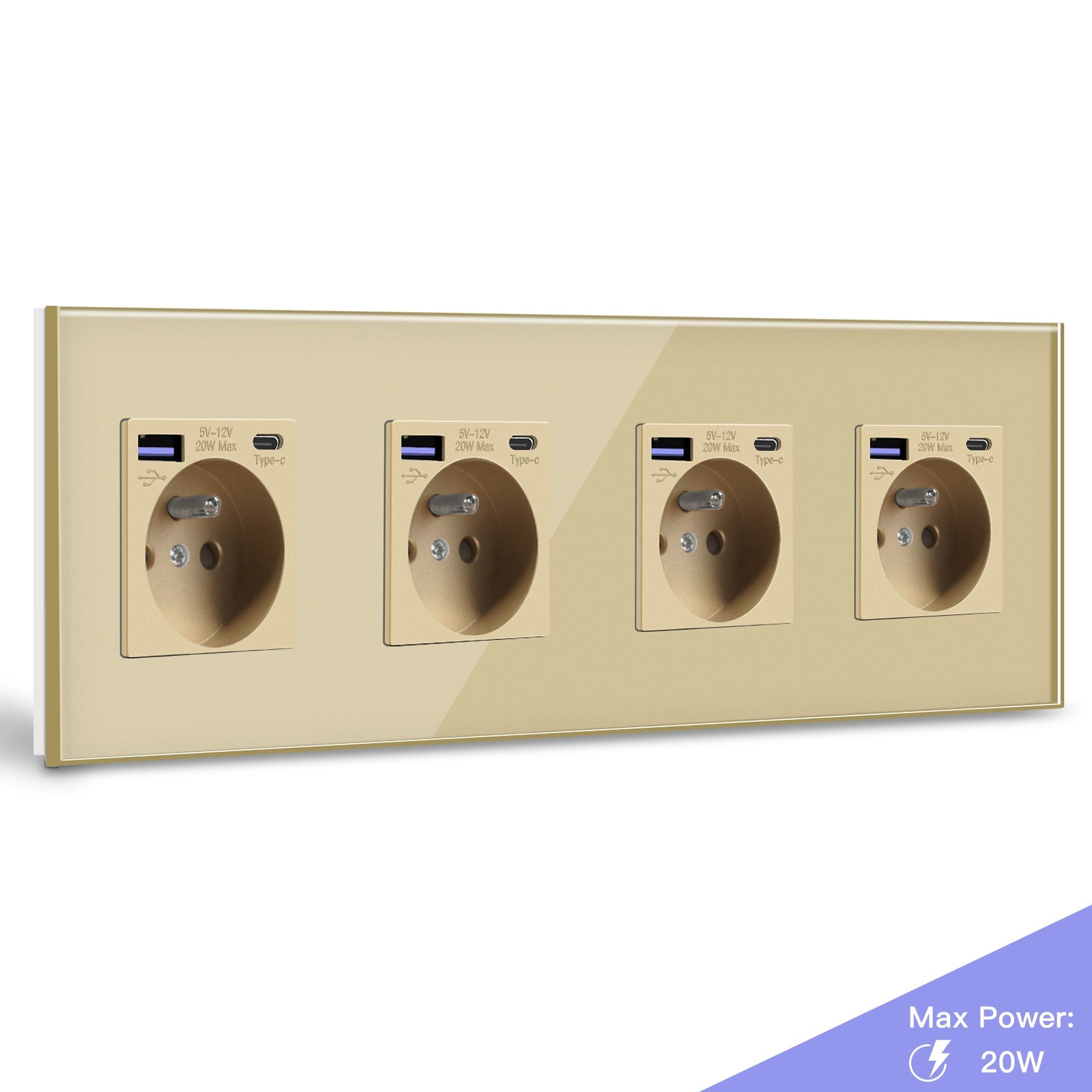 BSEED FR sockets with 20W PD Fast Charge Type-C Interface Outlet Wall Socket Power Outlets & Sockets Bseedswitch Golden Quadruple 