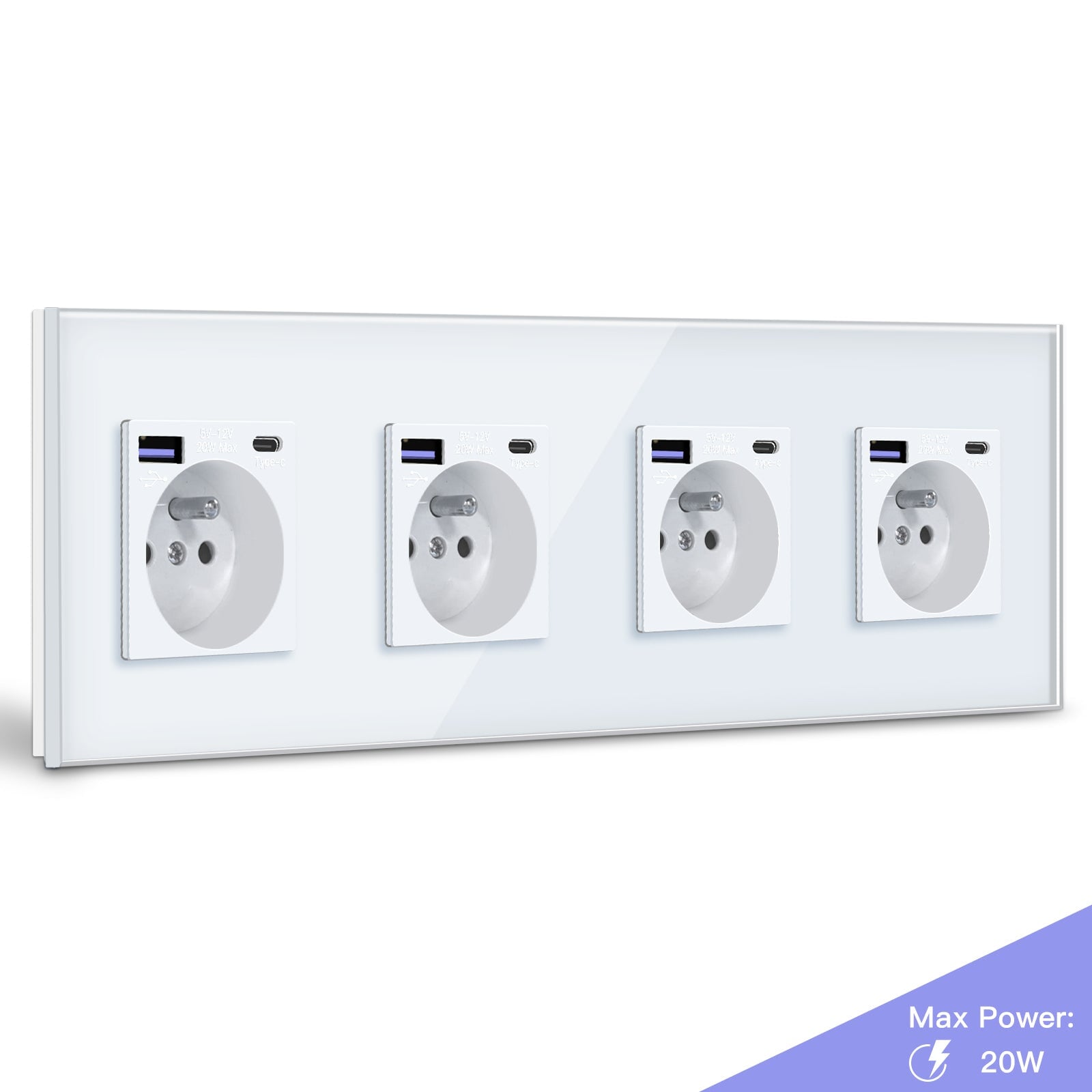 BSEED FR sockets with 20W PD Fast Charge Type-C Interface Outlet Wall Socket Power Outlets & Sockets Bseedswitch White Quadruple 