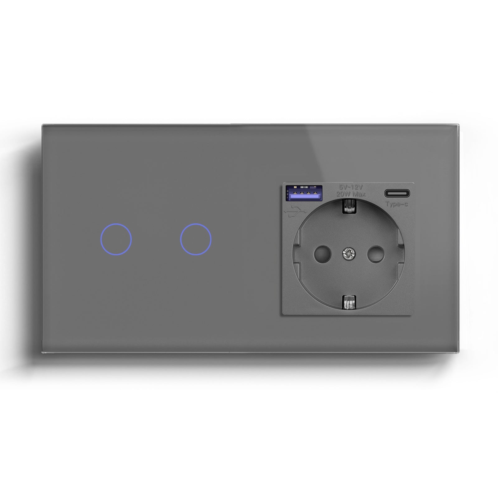 BSEED 1/2/3 Gang Wifi Light Switch Plus EU Wall USB Socket fast charge Type-c Light Switches Bseedswitch Grey 2Gang 