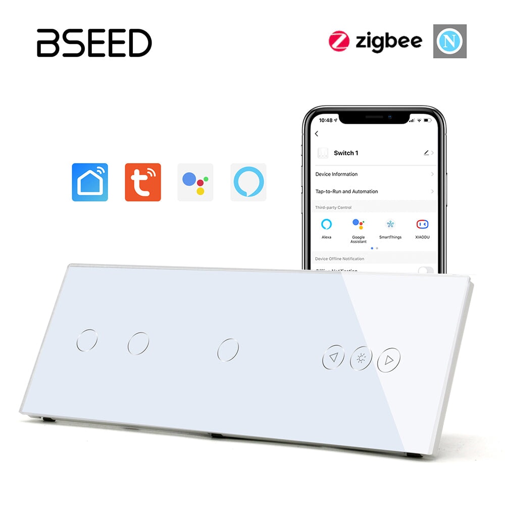 BSEED Double 1Gang zigbee Switch With zigbee dimmer Switch 228mm 照明开关 Bseedswitch White 2Gang+1Gang+Dimmer Switch 