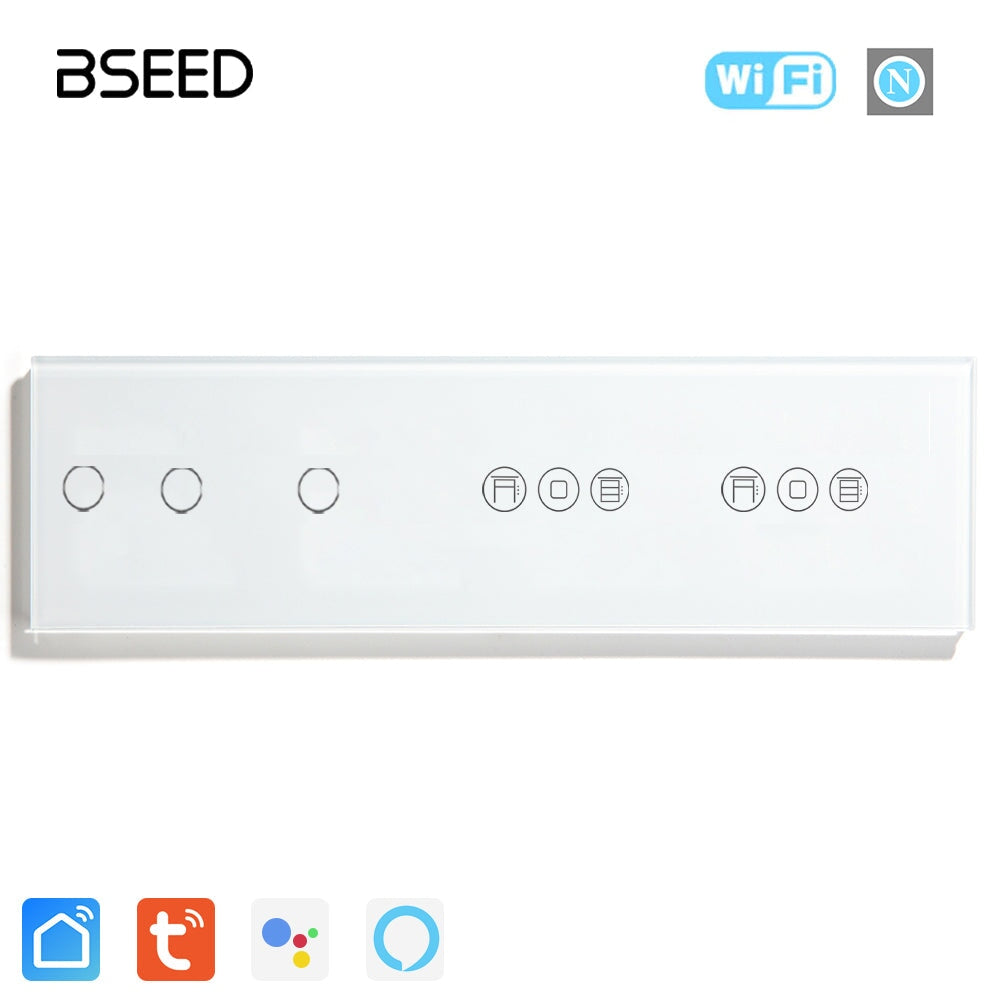 BSEED Double 1/2/3 Gang WiFi Switch With Double Roller Shutter Switch 299mm Light Switches Bseedswitch White 2Gang +1Gang+Double Shutter Switch 