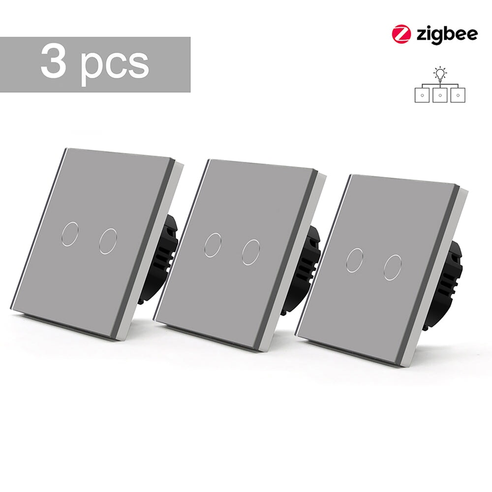 BSEED Zigbee Single Live Line Switch 1/2/3 Gang 1/2/3 Way Wall Smart Light Switch Single Live Line 1/2/3 pack Light Switches Bseedswitch Grey 2Gang 3 Pcs/Pack