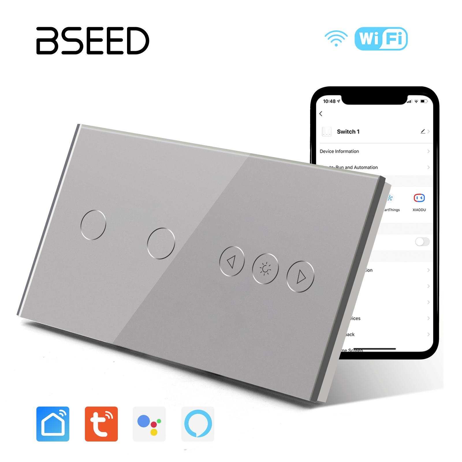 Bseed Smart Wifi Switch With Dimmer Switch Glass Panel 157mm Bseedswitch Grey 2Gang + Dimmer Switch 