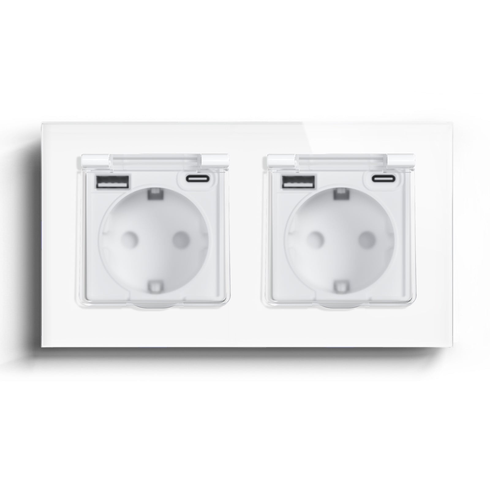 Eu socket with USB&Cover Glass Panel Power Outlets & Sockets Bseedswitch White Double 