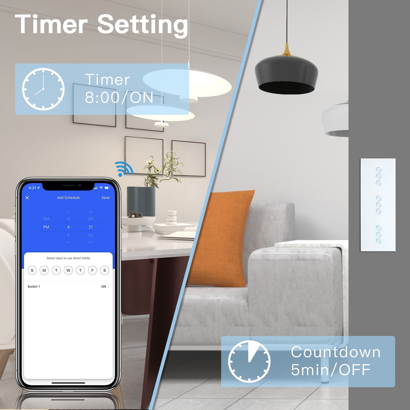 Bseed WiFi Light Switch Triple Switch 1/2/3 Way 228mm Alexa Google Smart Life Control Light Switches Bseedswitch 