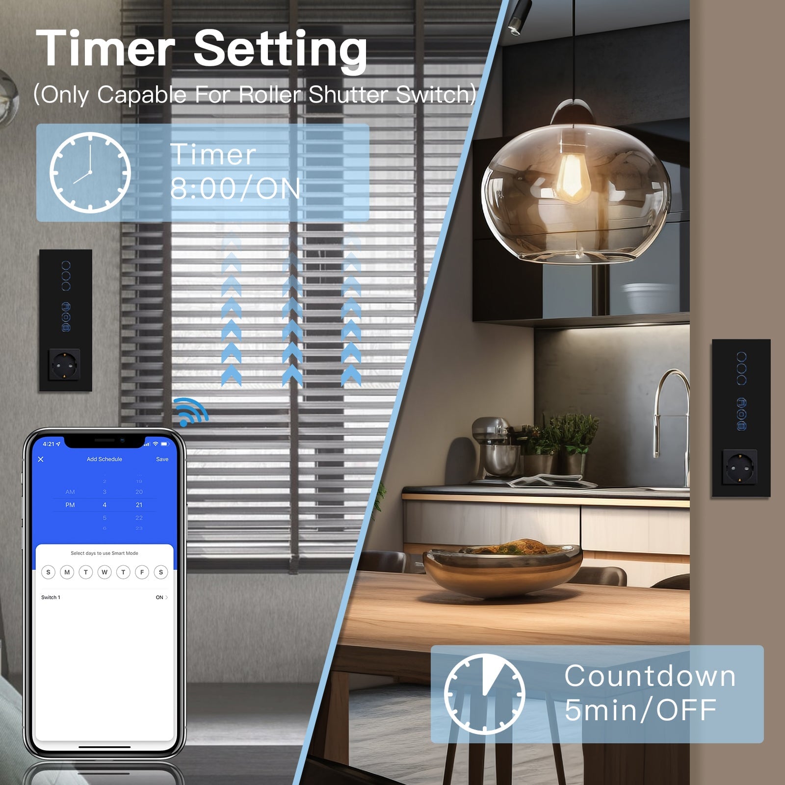 WiFi light switch with roller switch with normal eu socket Light Switches Bseedswitch 