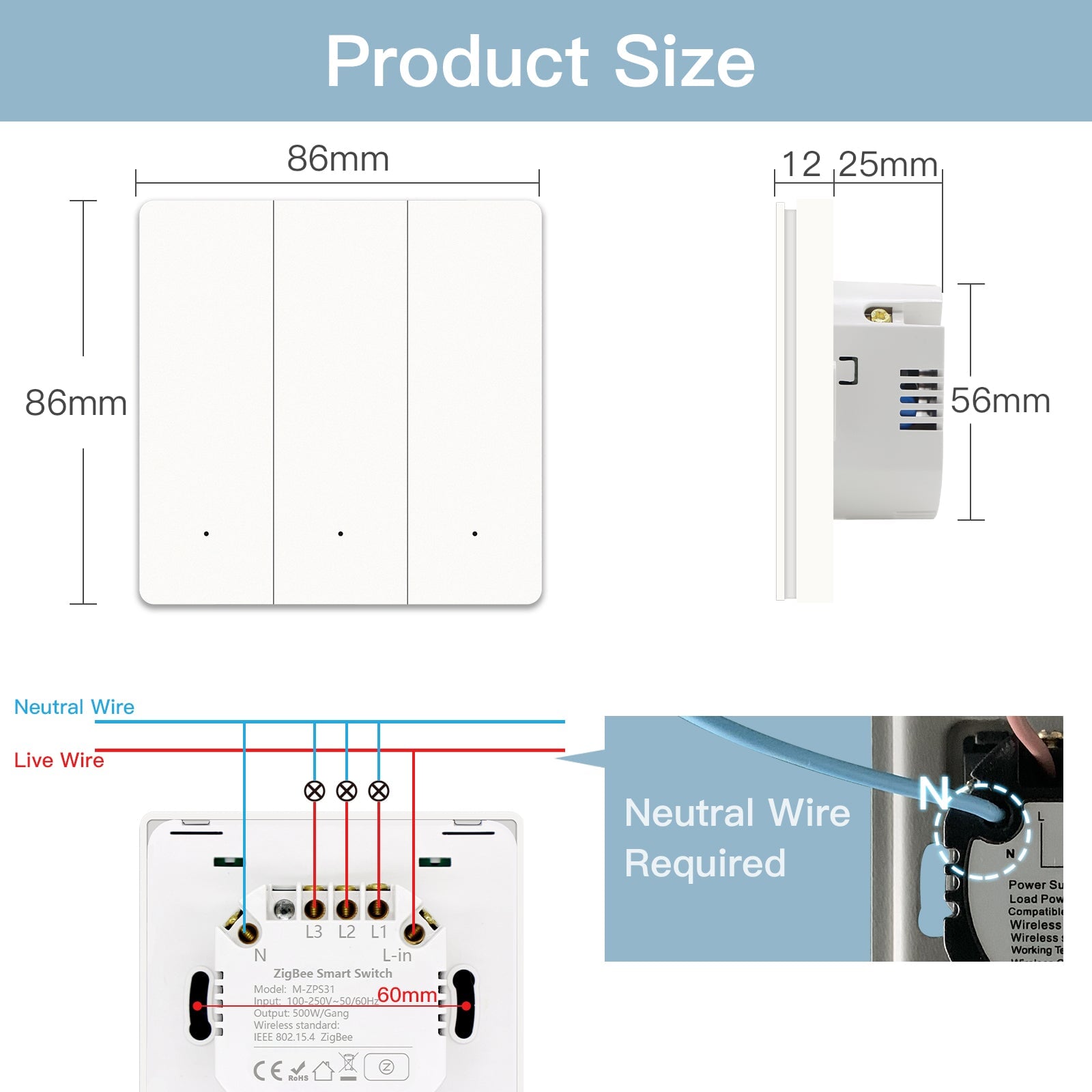 BSEED Zigbee Automatic Rebound Smart Wall Light Switches Neutral Switch Bseedswitch 