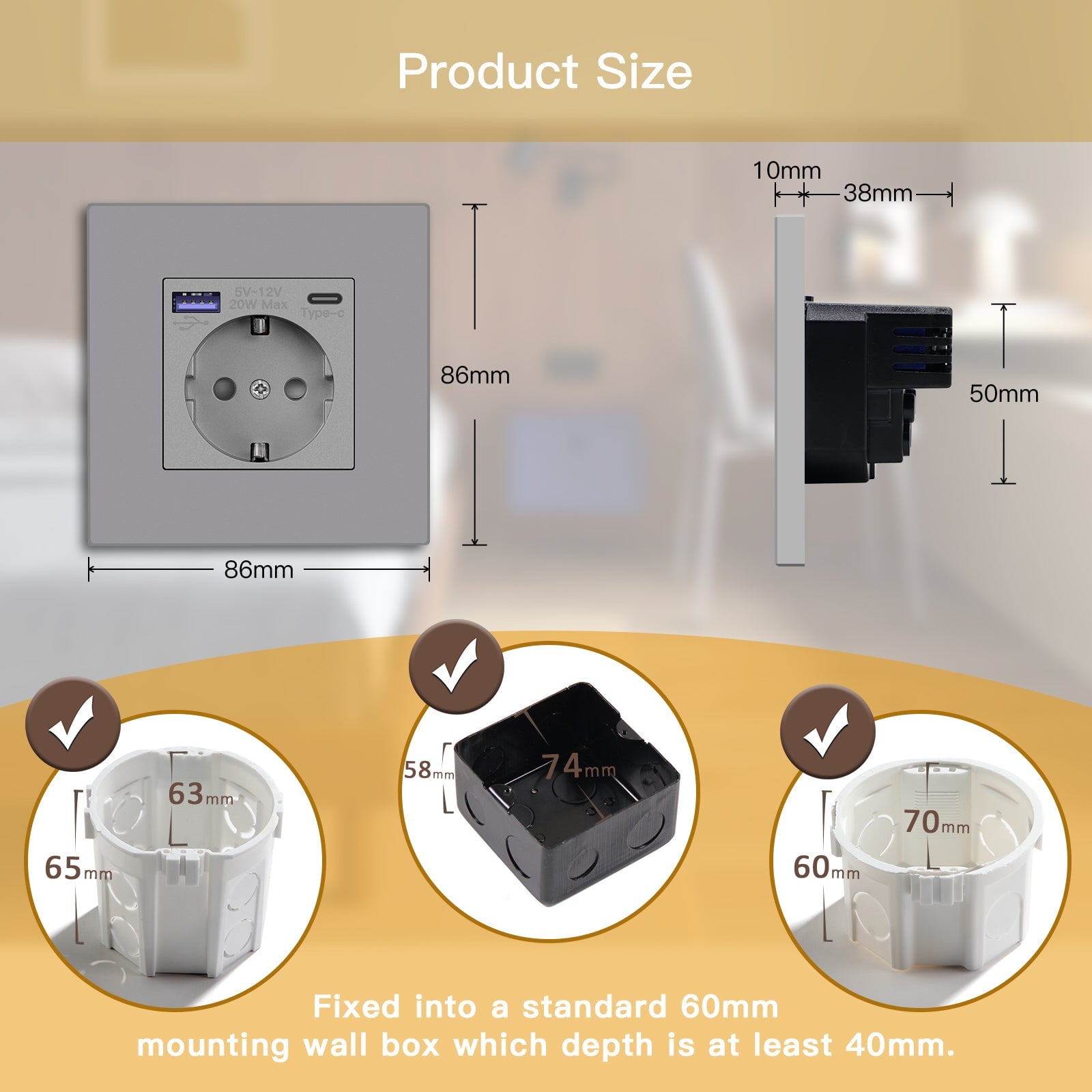 BSEED EU sockets with 20W PD Fast Charge Type-C PC Panel Power Outlets & Sockets Bseedswitch 