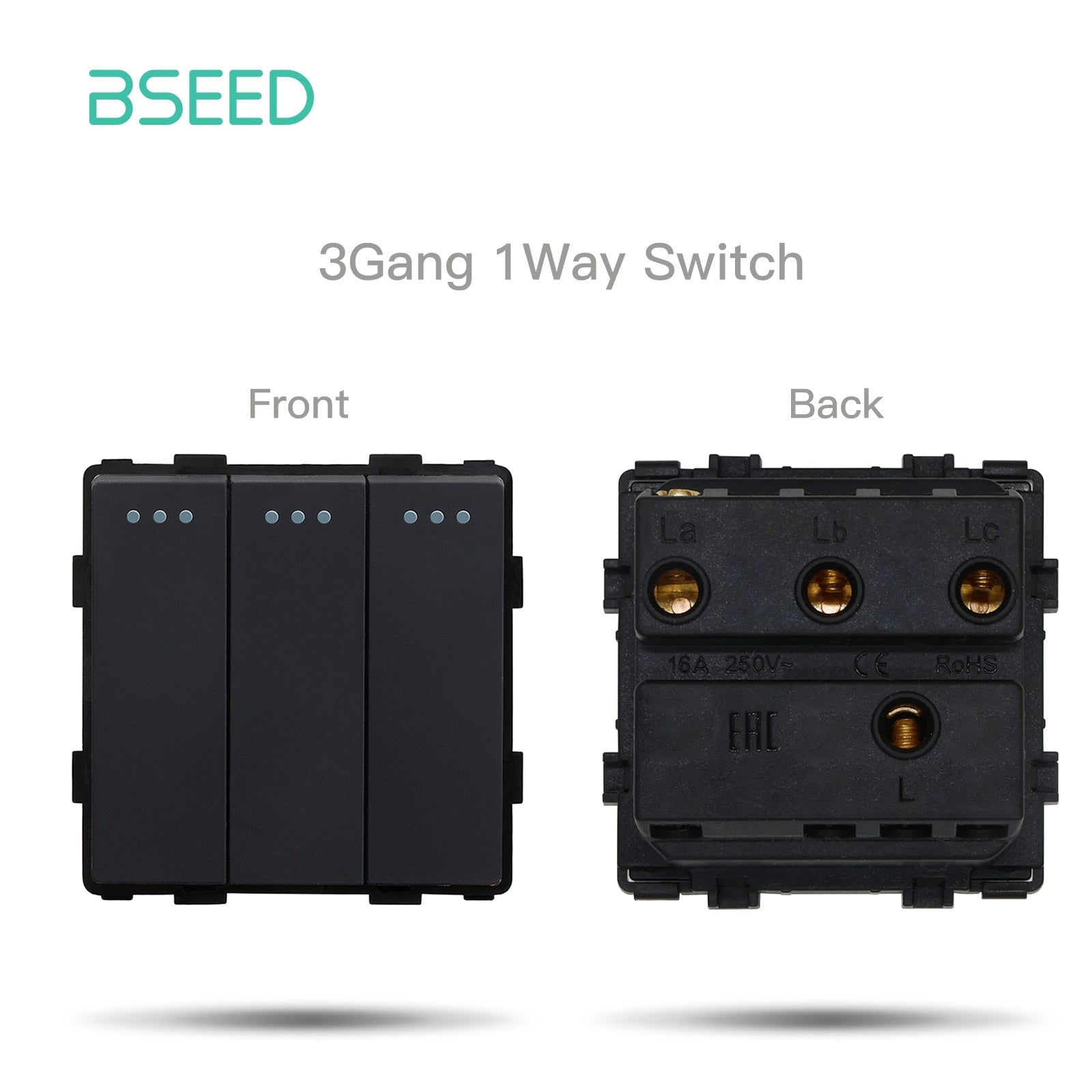 Bseed 1/2/3 Gang 1/2/3 Way Button Light Switch Function Key Touch Control Cross Switch Light Switches Bseedswitch Black 3Gang 1Way