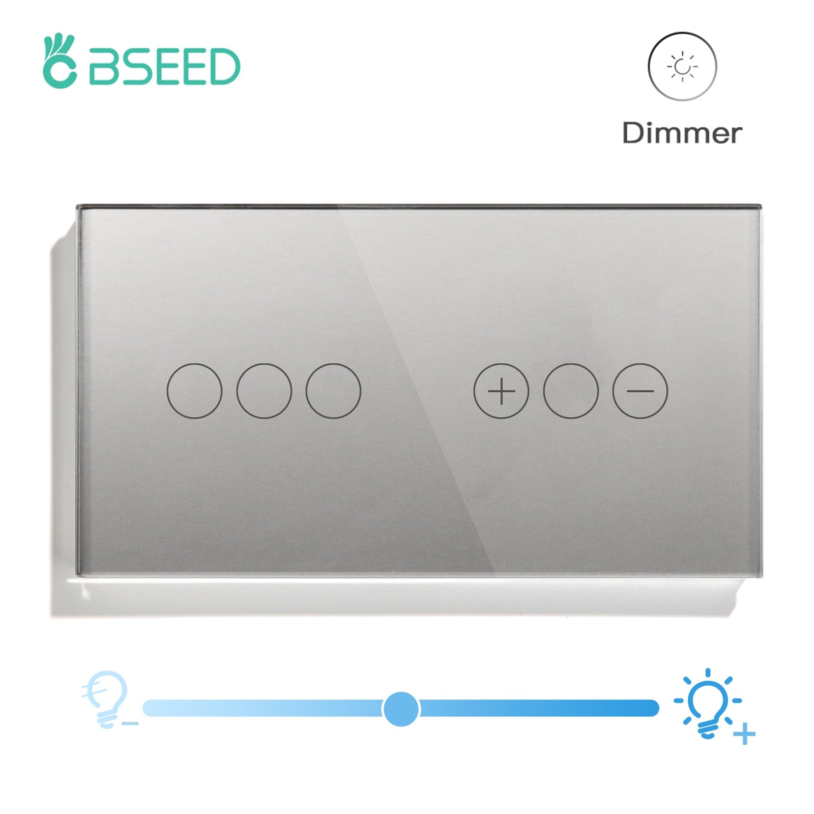 Bseed Touch Light Switch 1/2/3 Gang 1Way With Dimmer Switch Glass Panel 157mm Light Switches Bseedswitch Grey 3Gang Switch+1gang 1way Dimmer Switch 