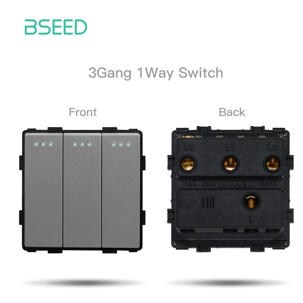 Bseed 1/2/3 Gang 1/2/3 Way Button Light Switch Function Key Touch Control Cross Switch Light Switches Bseedswitch Grey 3Gang 1Way