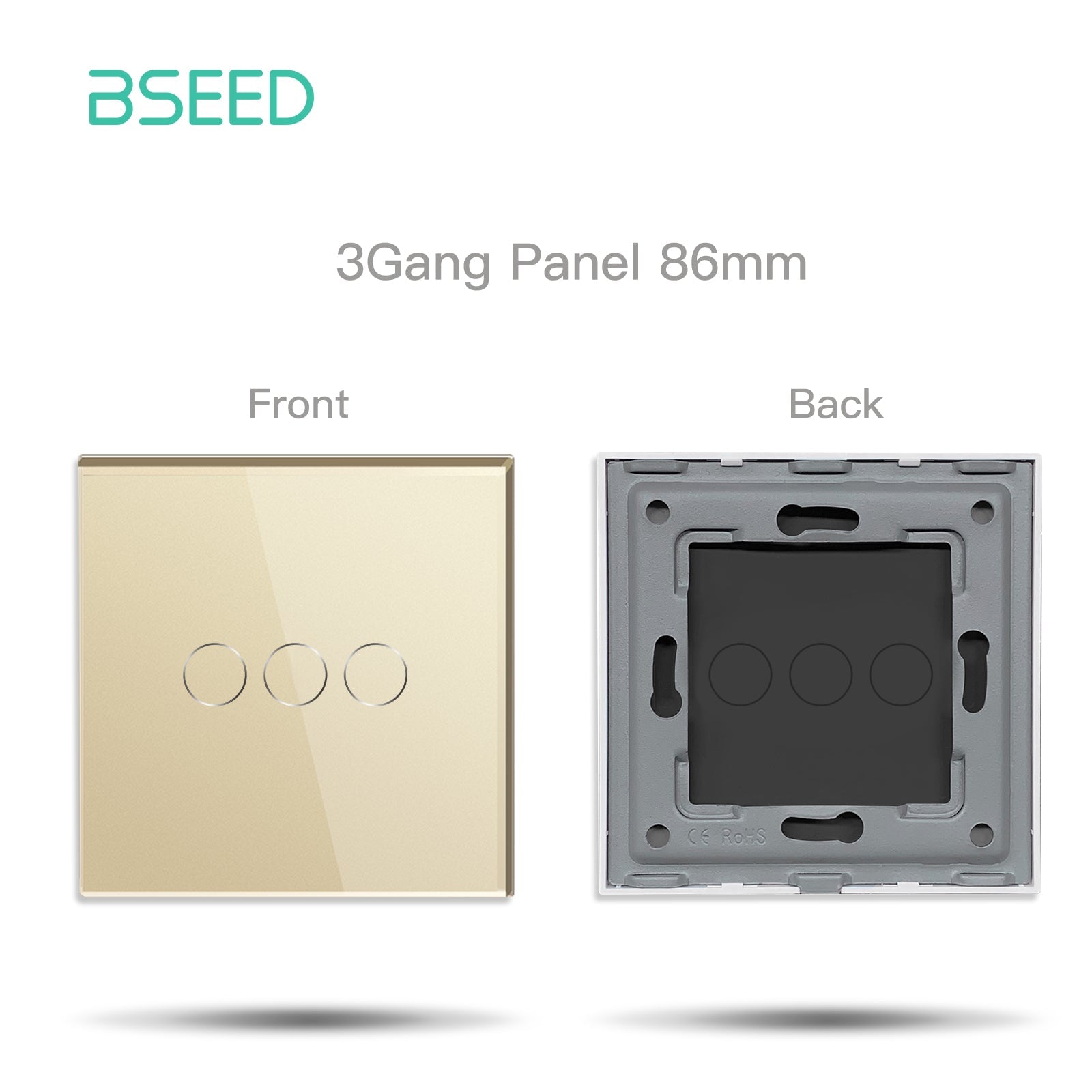 Bseed 86mm Glass Panel Switch DIY Part With Or Without Icon Bseedswitch Golden Touch 3Gang Switch icon Panel 