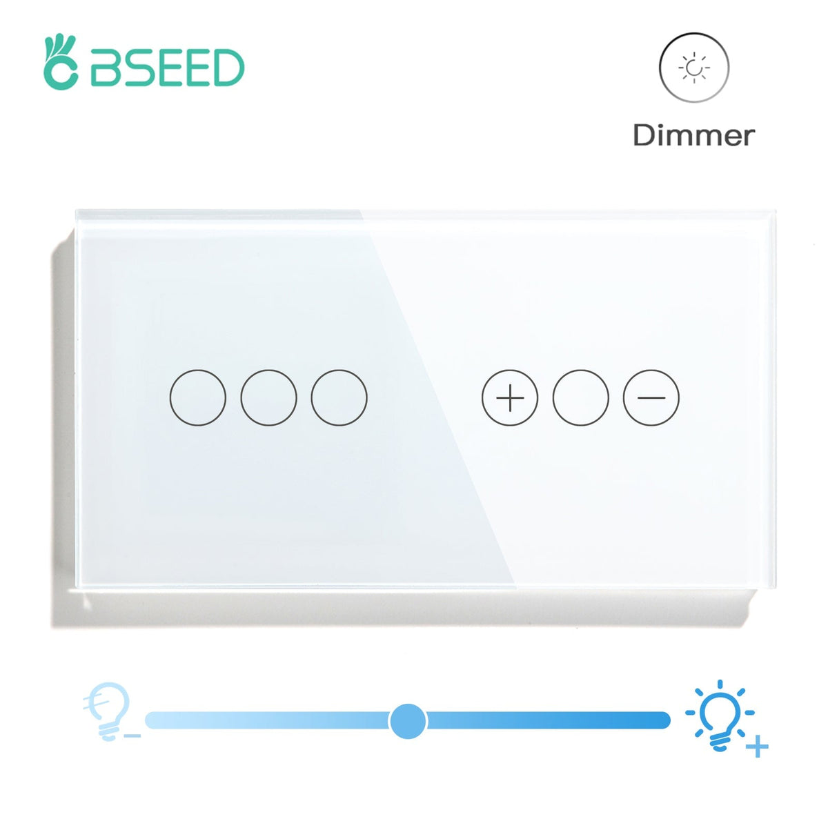 Bseed Touch Light Switch 1/2/3 Gang 1Way With Dimmer Switch Glass Panel 157mm Light Switches Bseedswitch White 3Gang Switch+1gang 1way Dimmer Switch 