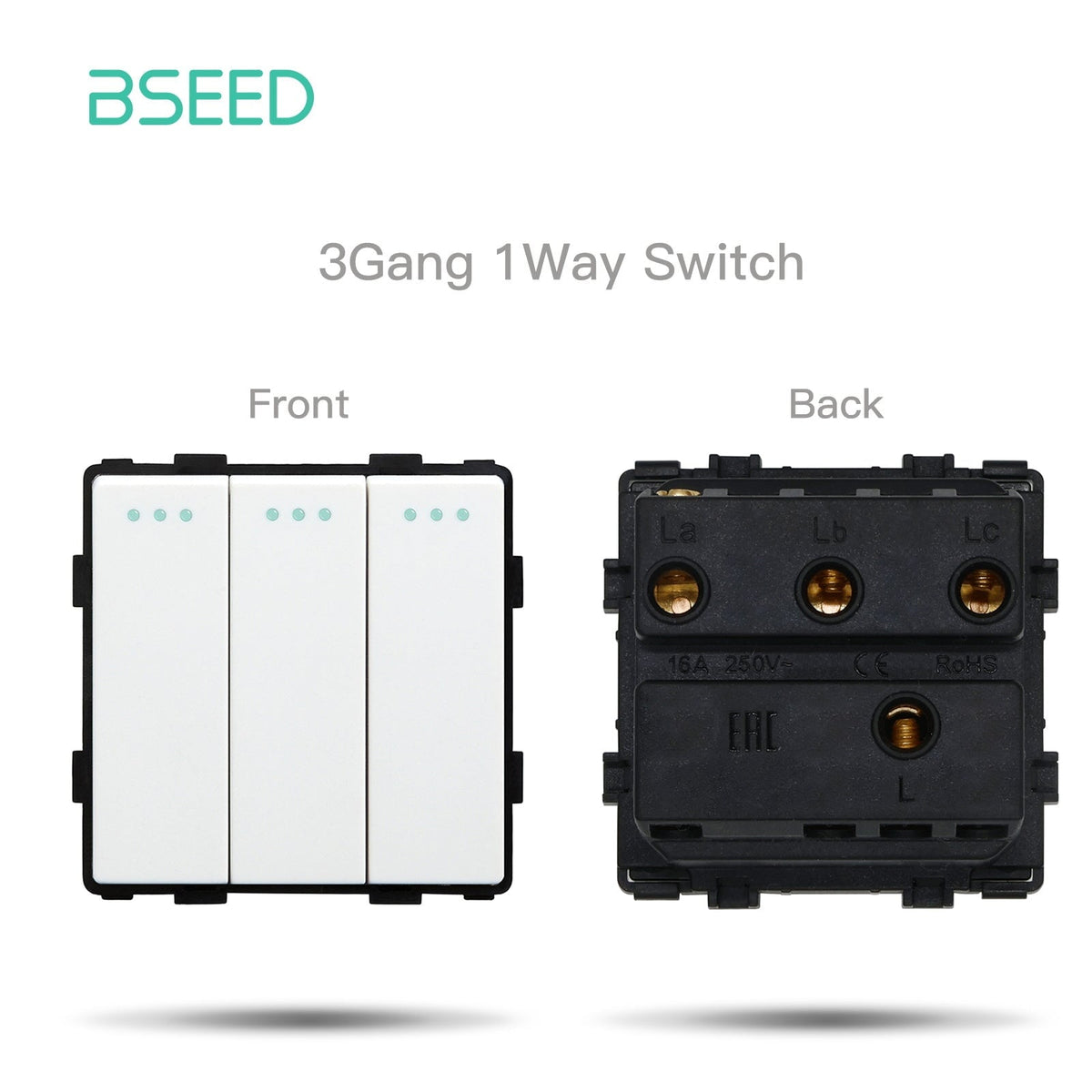 Bseed 1/2/3 Gang 1/2/3 Way Button Light Switch Function Key Touch Control Cross Switch Light Switches Bseedswitch White 3Gang 1Way