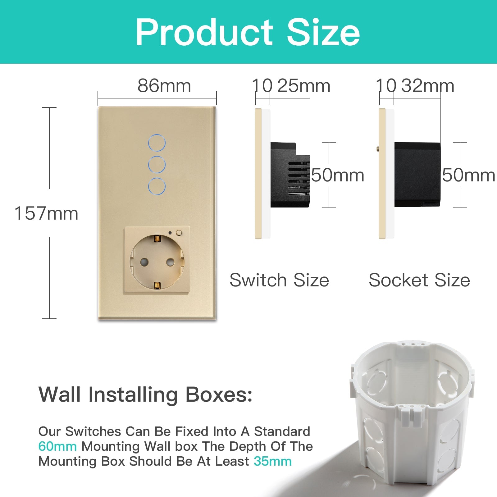 Bseed Smart Wifi Switch No neutral line With EU Single Wifi Socket 157mm Power Outlets & Sockets Bseedswitch 