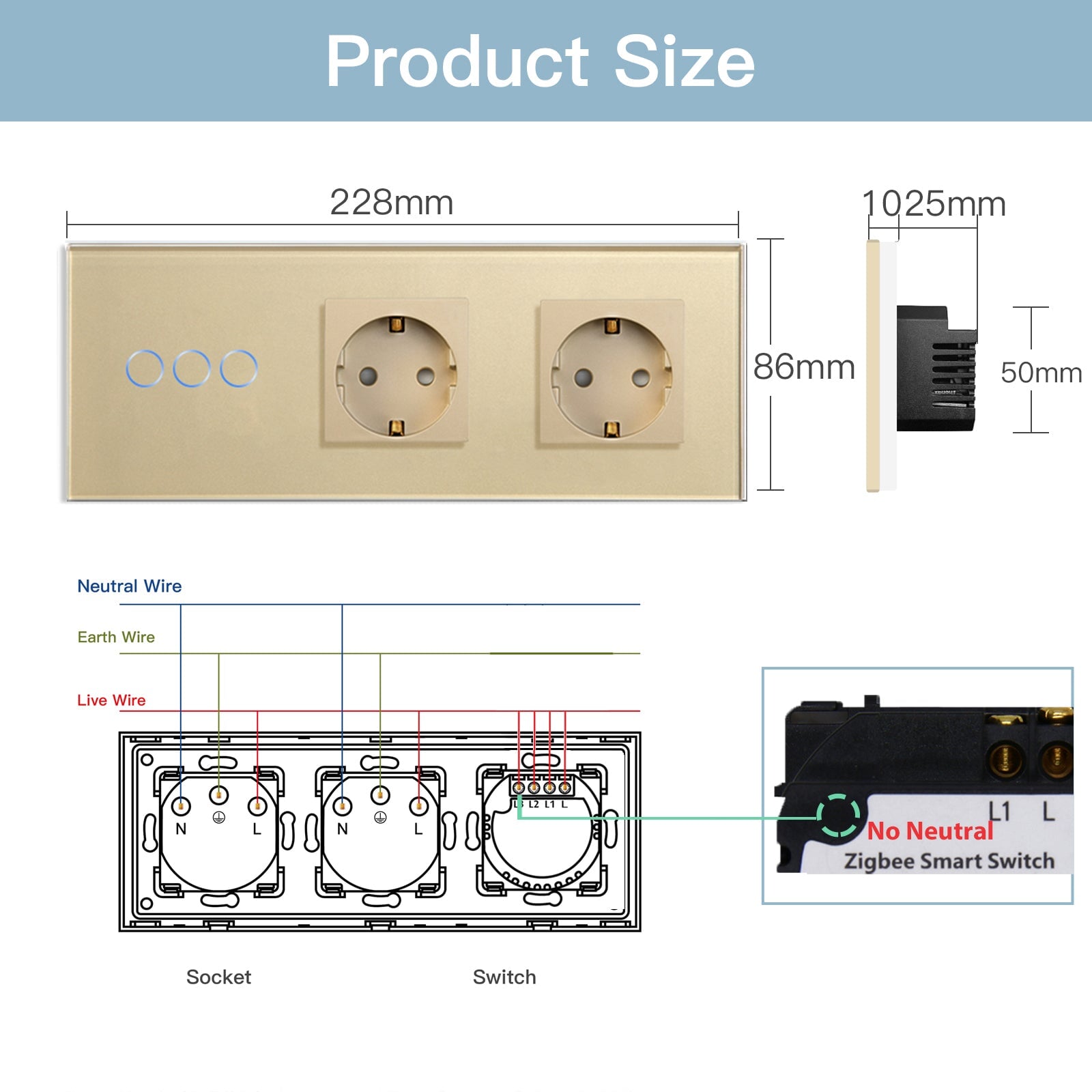 Bseed Zigbee Touch 1/2/3 Gang Light Switches Single Live Line Multi Control With Double EU Standard Not Smart Wall Sockets Light Switches Bseedswitch 