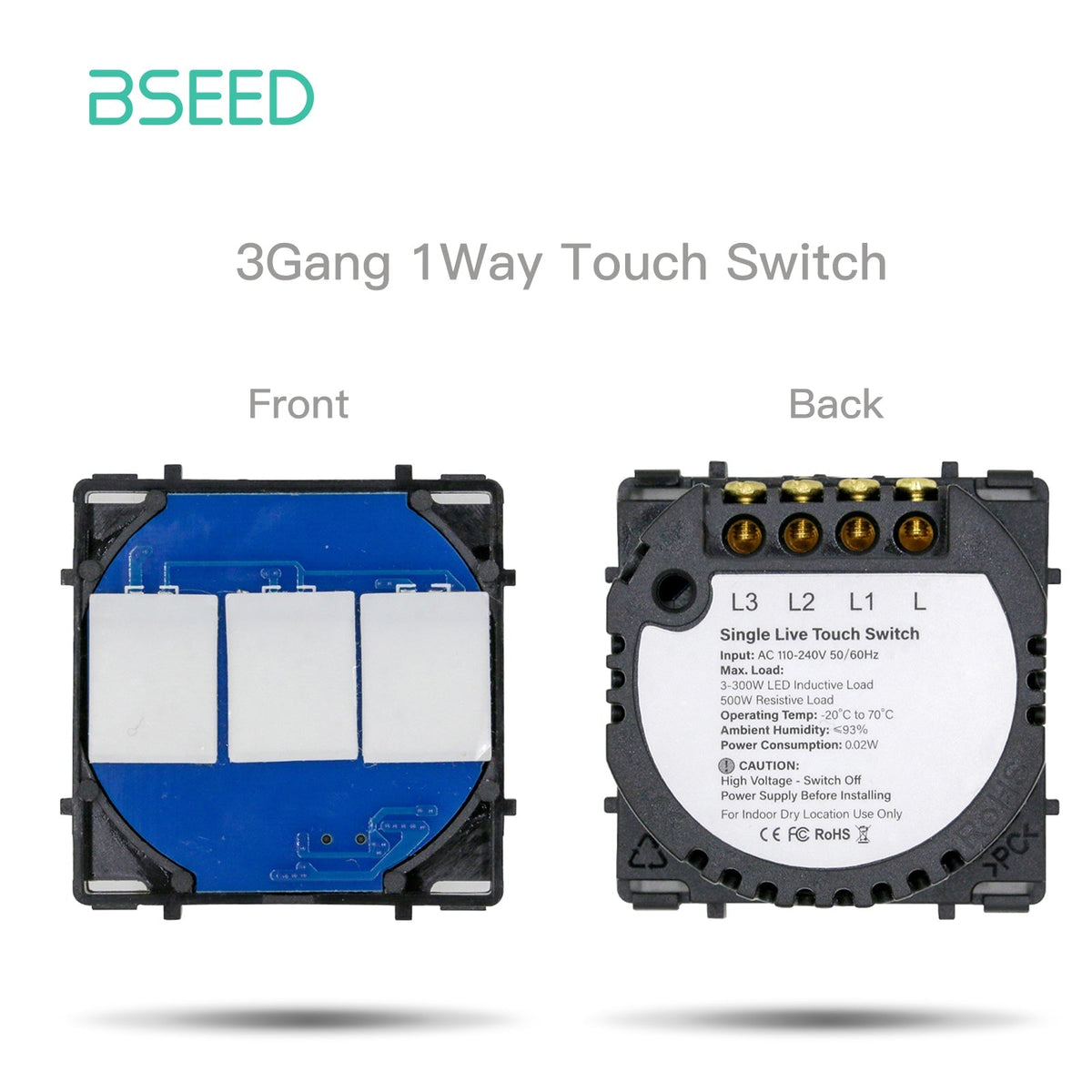 Bseed Light Switch 1/2/3/4 Gang 1/2/3 Way Function Key Touch Control 300W Light Switches Bseedswitch 3 Gang 1 Way 