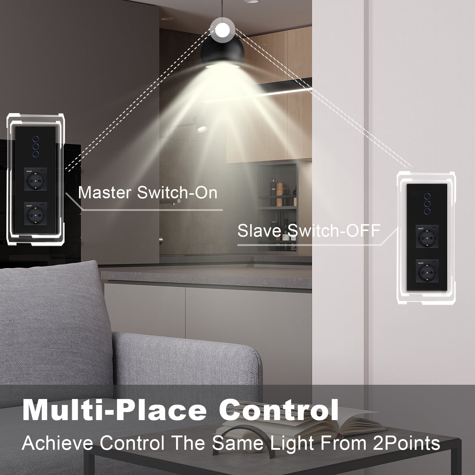 BSEED Touch 1/2/3 Gnag 1/2/3 Way Light Switch With Double EU Socket With Type-C Power Outlets & Sockets Bseedswitch 