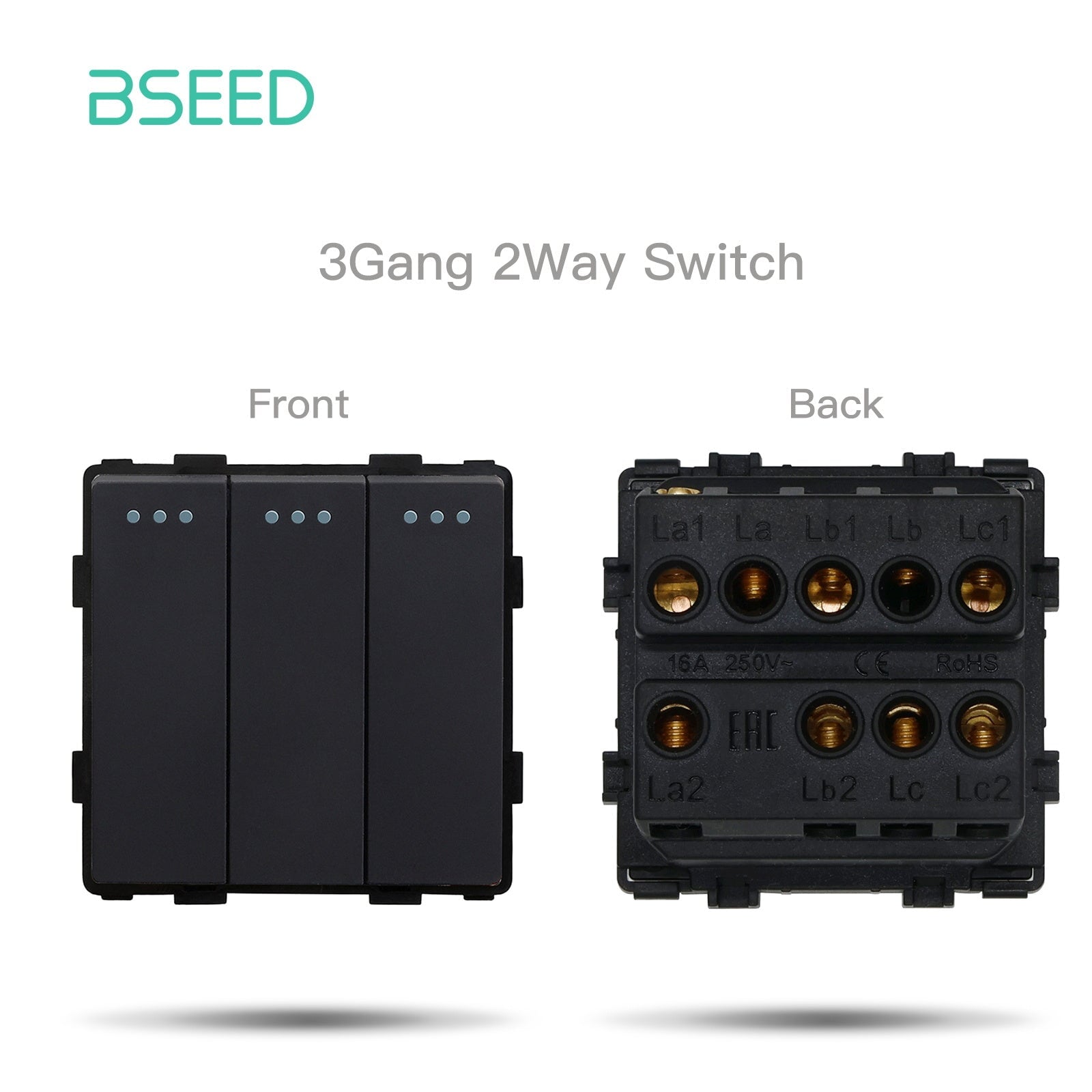 Bseed 1/2/3 Gang 1/2/3 Way Button Light Switch Function Key Touch Control Cross Switch Light Switches Bseedswitch Black 3Gang 2Way