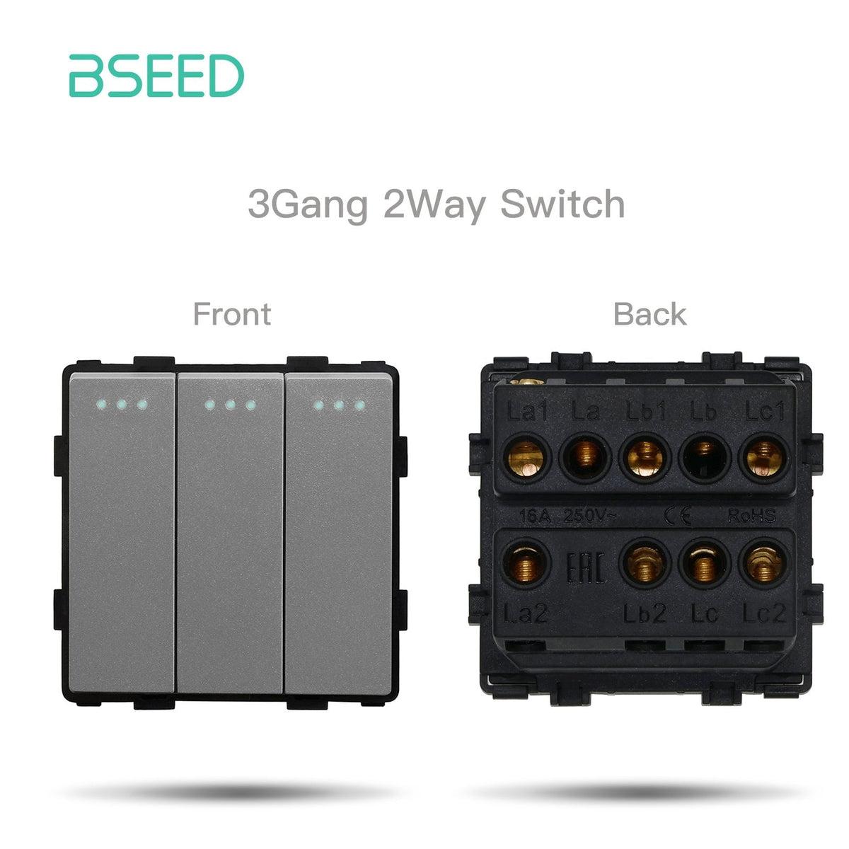 Bseed 1/2/3 Gang 1/2/3 Way Button Light Switch Function Key Touch Control Cross Switch Light Switches Bseedswitch Grey 3Gang 2Way