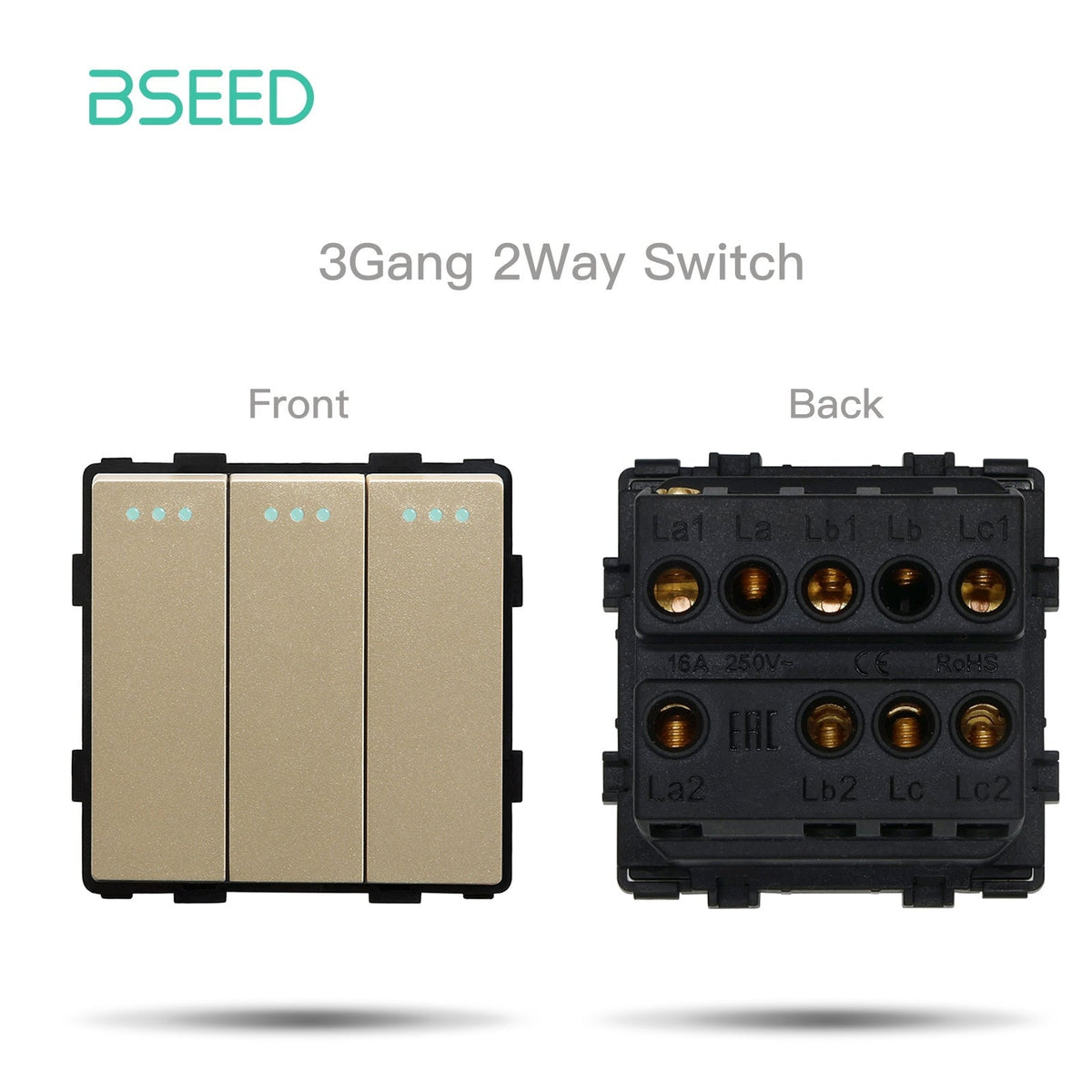 Bseed 1/2/3 Gang 1/2/3 Way Button Light Switch Function Key Touch Control Cross Switch Light Switches Bseedswitch Gold 3Gang 2Way