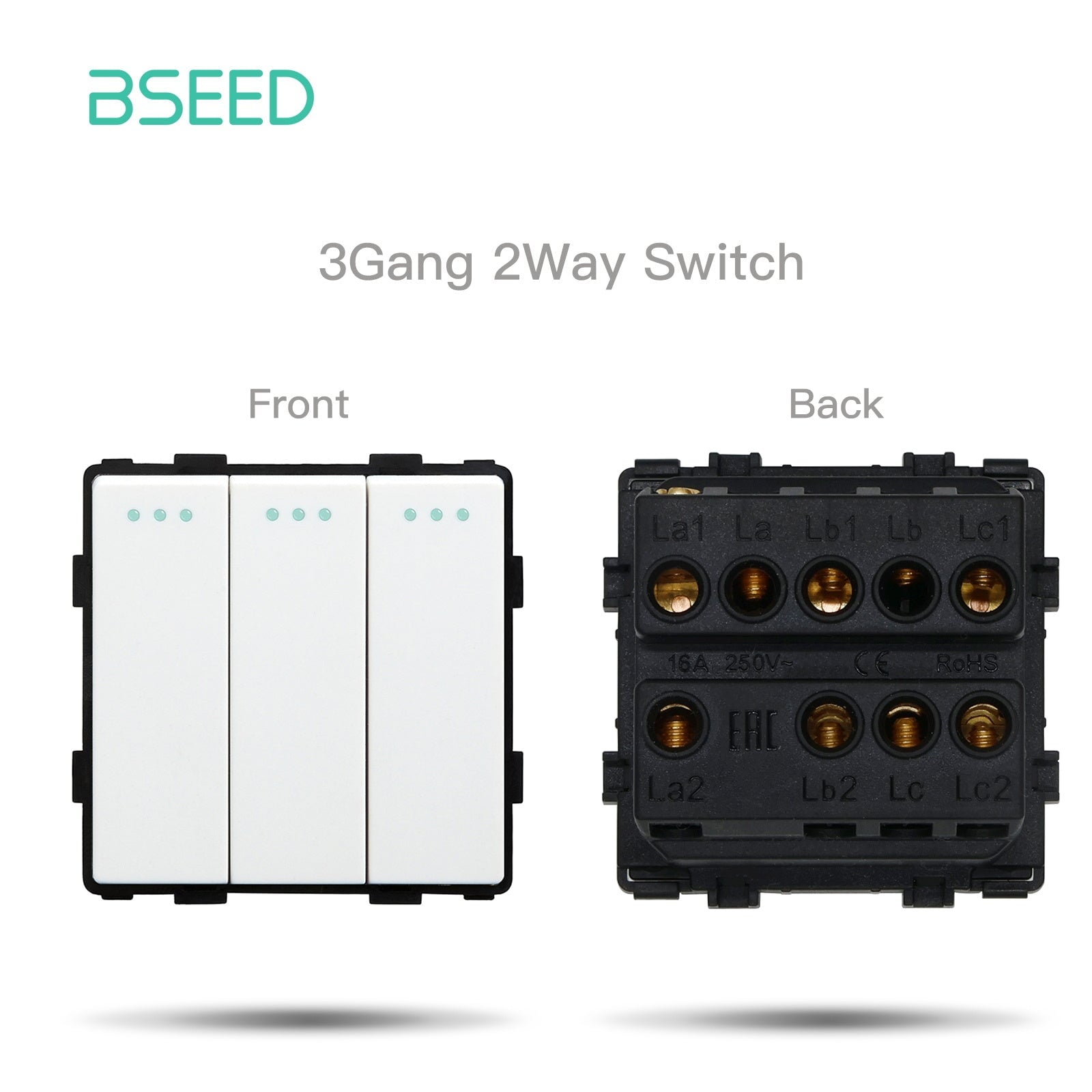 Bseed 1/2/3 Gang 1/2/3 Way Button Light Switch Function Key Touch Control Cross Switch Light Switches Bseedswitch White 3Gang 2Way