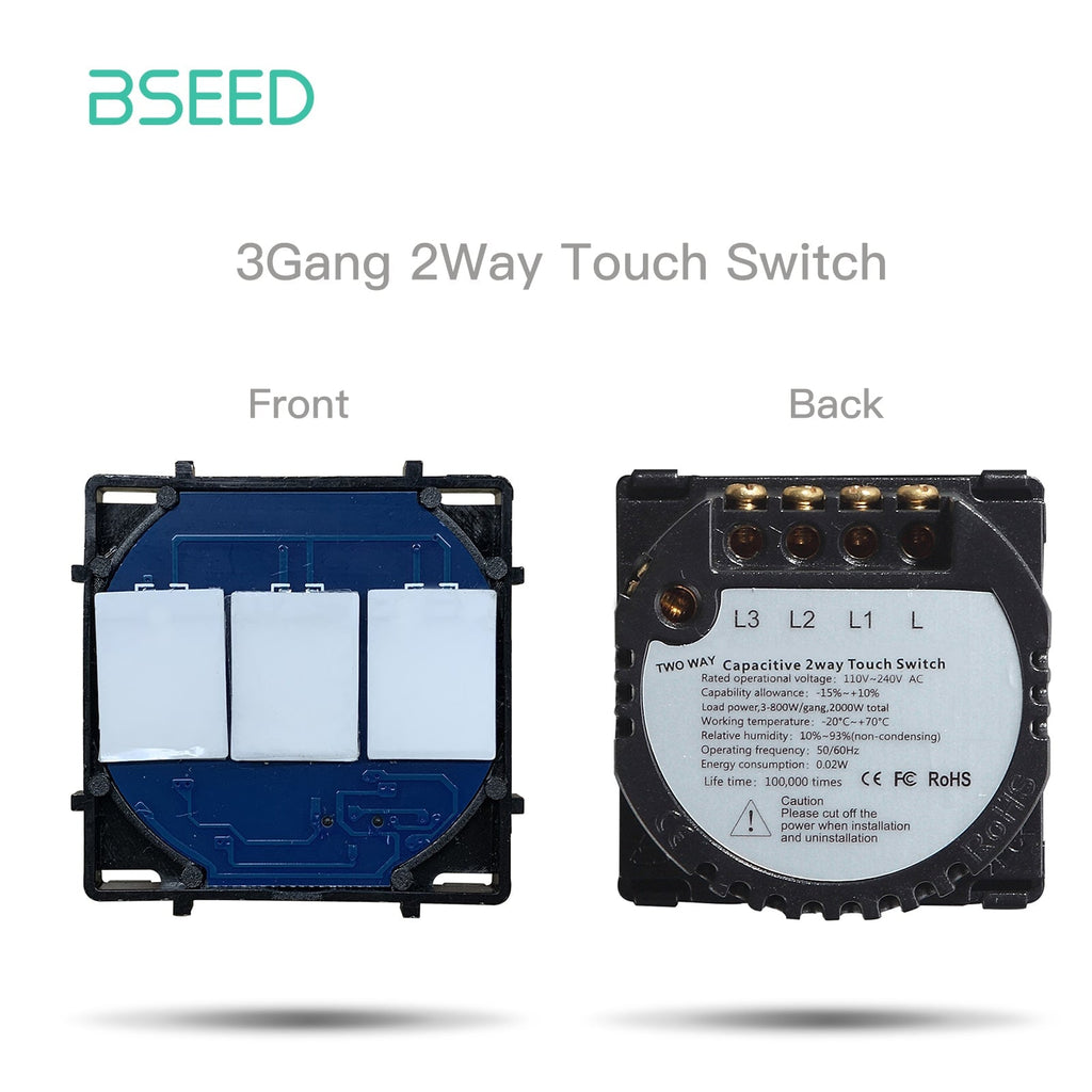 BSEED interruptor tactil Triple,1 Gang 1 Vía+ 1 Gang 1 Vía+1 Gang 1 Vía  interruptor táctil de pared Blanco con indicador LED, interruptores de luz