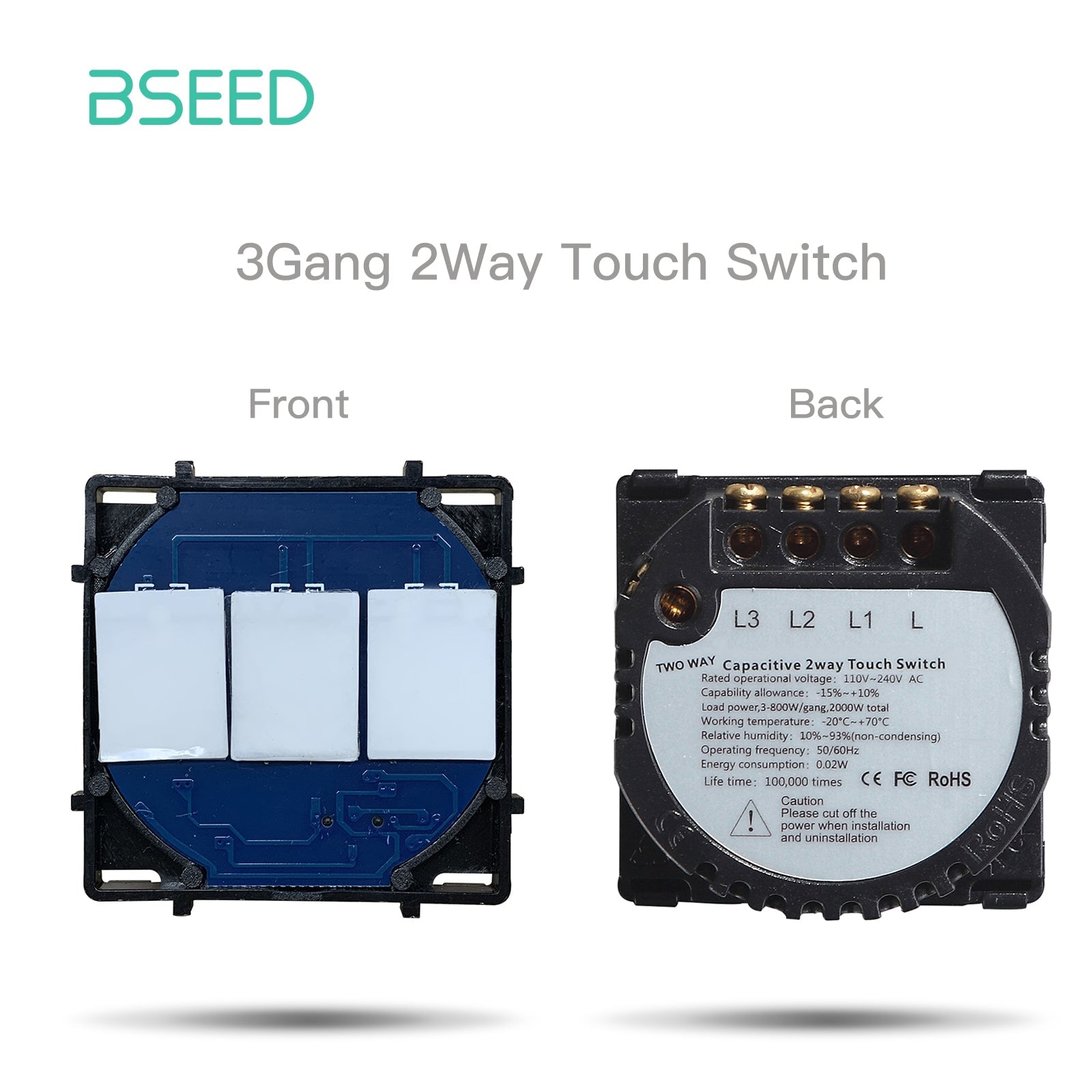 Bseed Light Switch 1/2/3/4 Gang 1/2/3 Way Function Key Touch Control 300W Light Switches Bseedswitch 3 Gang 2 Way 