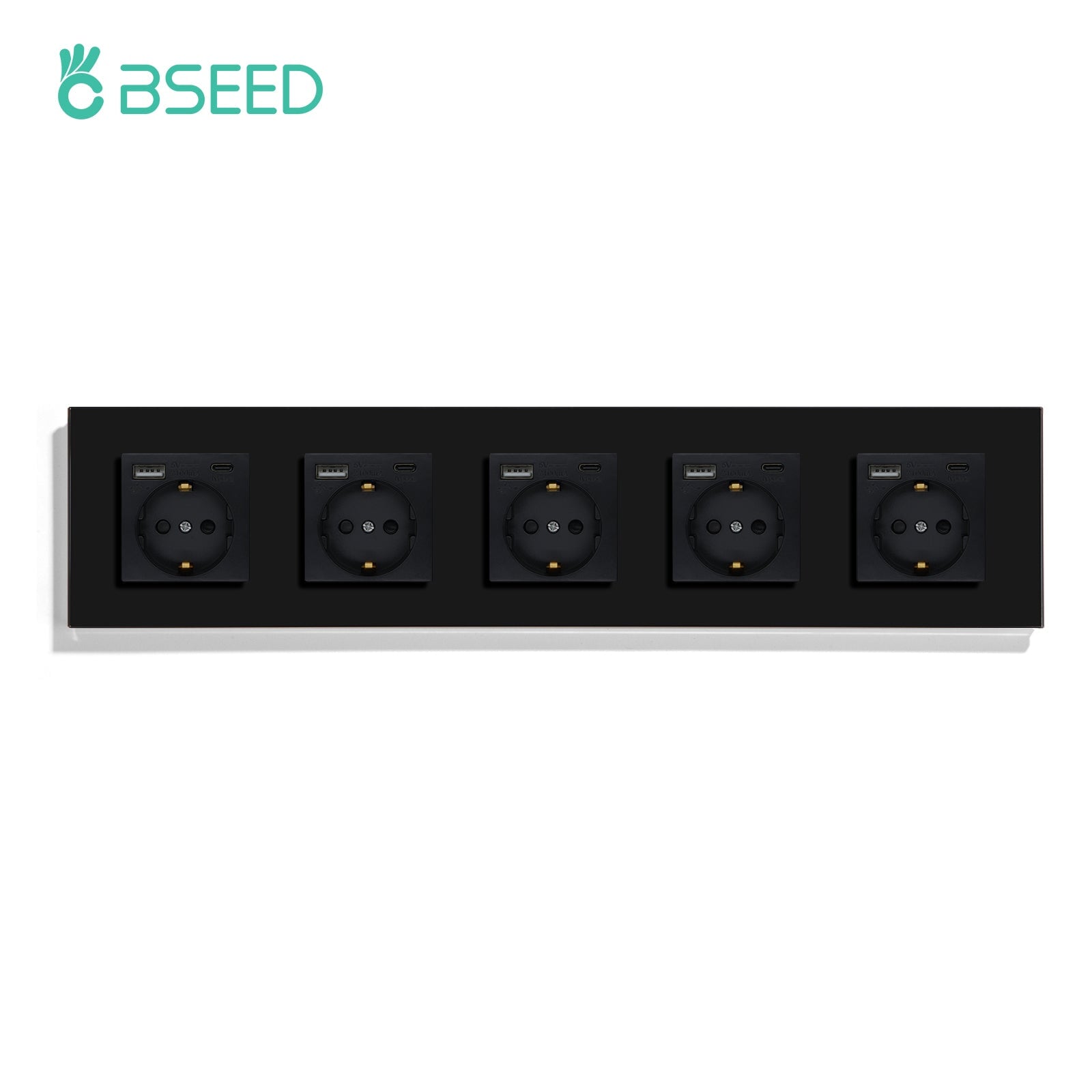 BSEED Multiple EU sockets Type-C Interface Outlet Wall Socket With Charge Port With USB Power Outlets & Sockets Bseedswitch Black Quintuple 