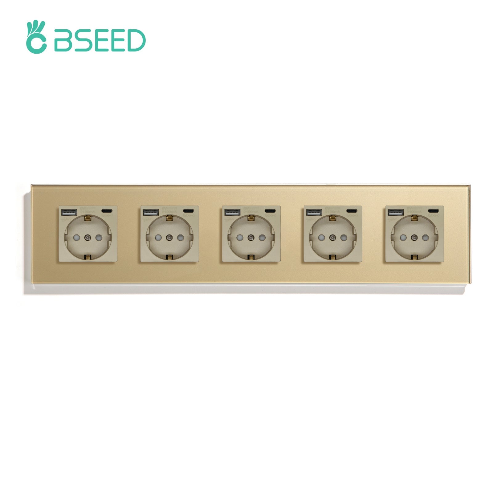 BSEED Multiple EU sockets Type-C Interface Outlet Wall Socket With Charge Port With USB Power Outlets & Sockets Bseedswitch Golden Quintuple 