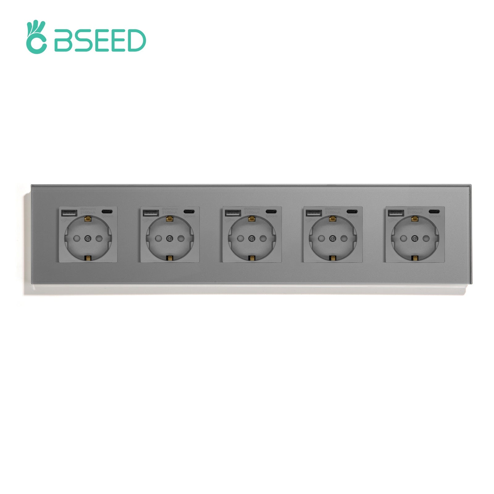 BSEED Multiple EU sockets Type-C Interface Outlet Wall Socket With Charge Port With USB Power Outlets & Sockets Bseedswitch Grey Quintuple 