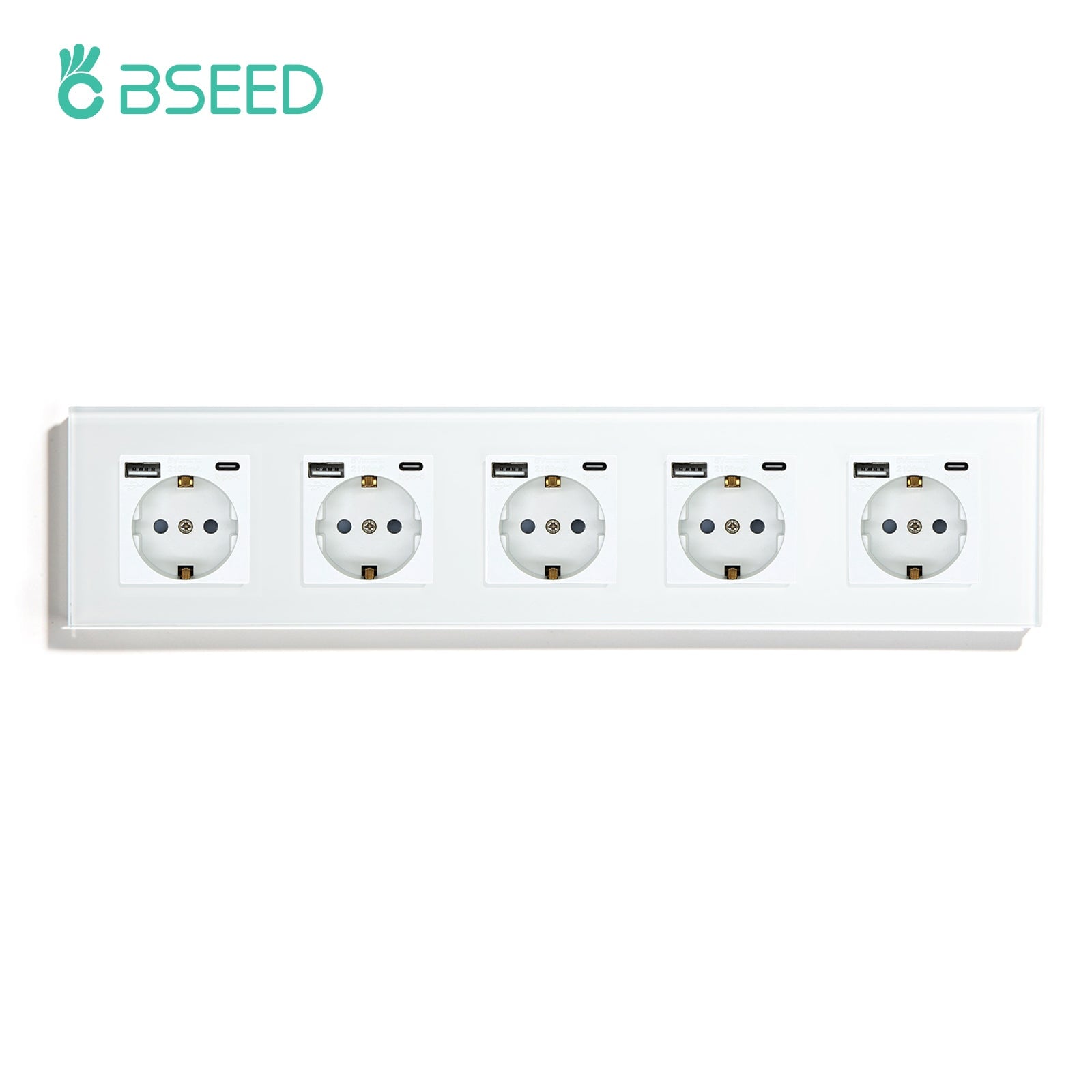 BSEED Multiple EU sockets Type-C Interface Outlet Wall Socket With Charge Port With USB Power Outlets & Sockets Bseedswitch White Quintuple 