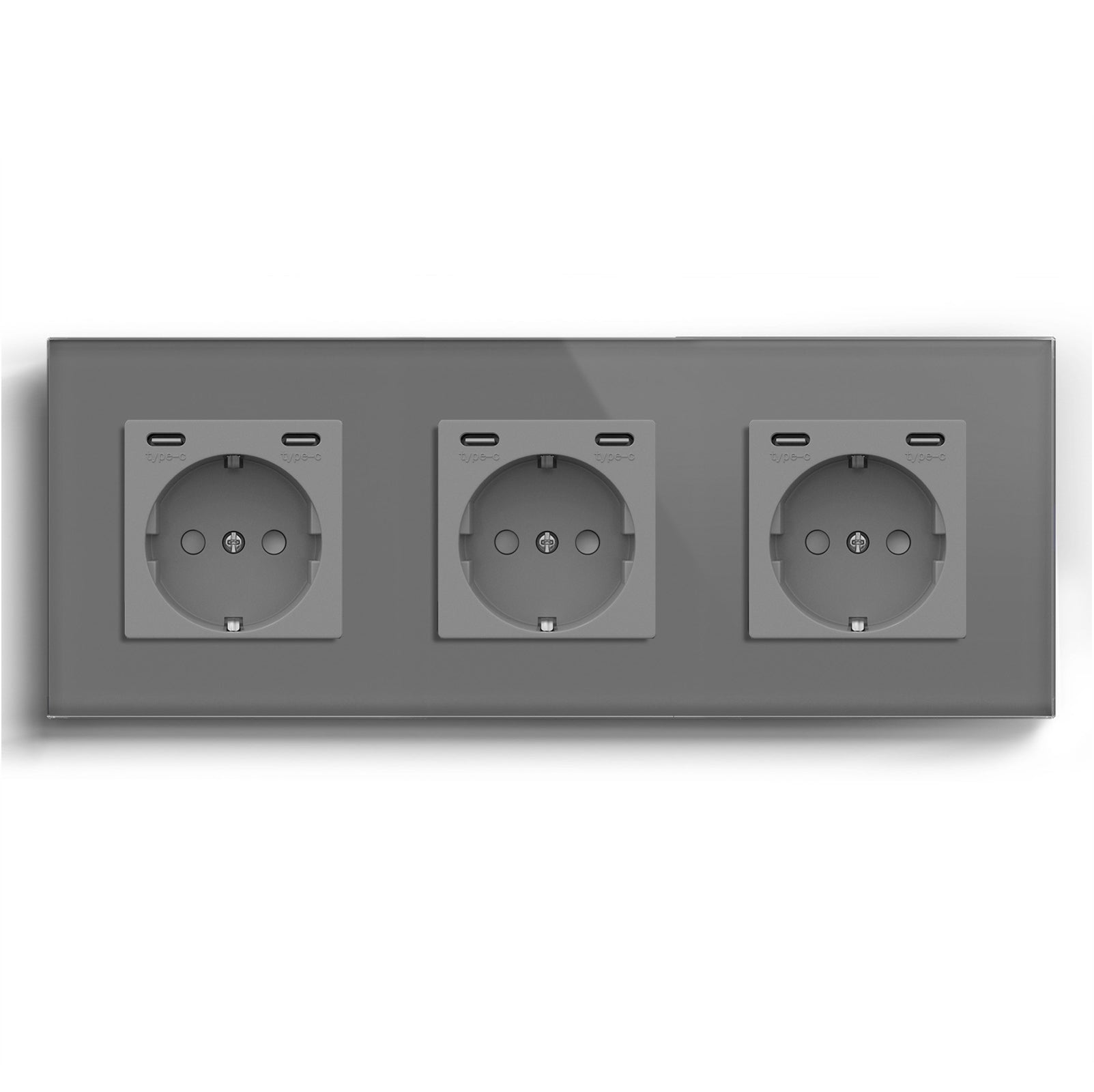 BSEED EU sockets with Double 2.1A Type-C Interface Outlet Wall Socket With Waterproof Power Outlets & Sockets Bseedswitch Grey Triple 