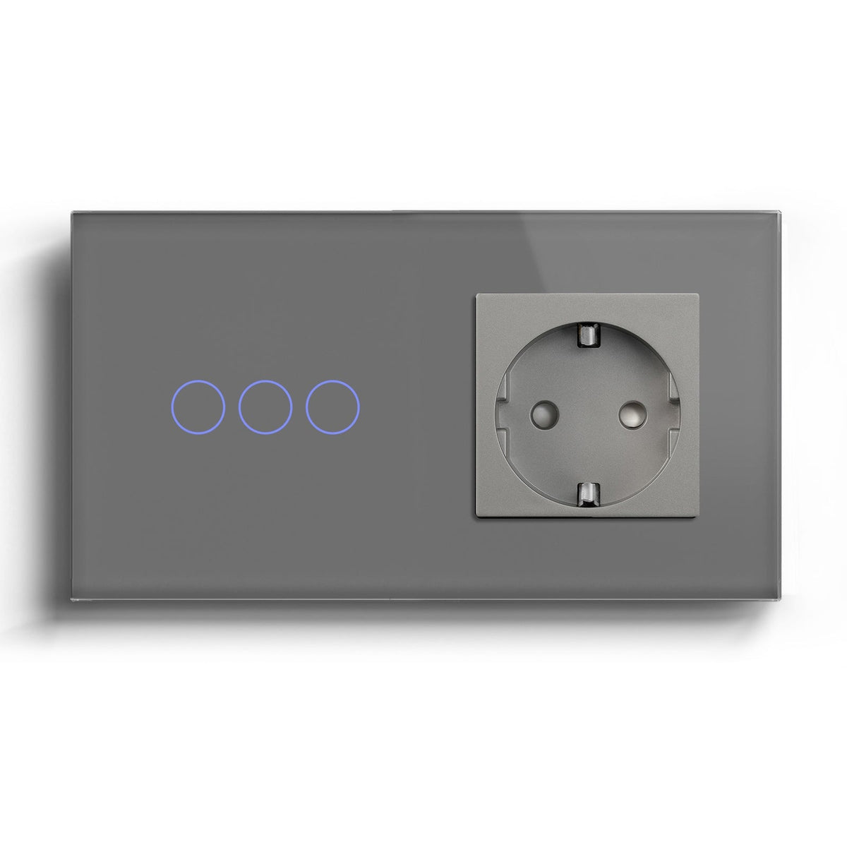 Bseed 1/2/3 Gang 1/2/3 Way Touch Light Switch with Eu Socket 300W Wall Plates & Covers Bseedswitch Grey 3 Gang 2 Way