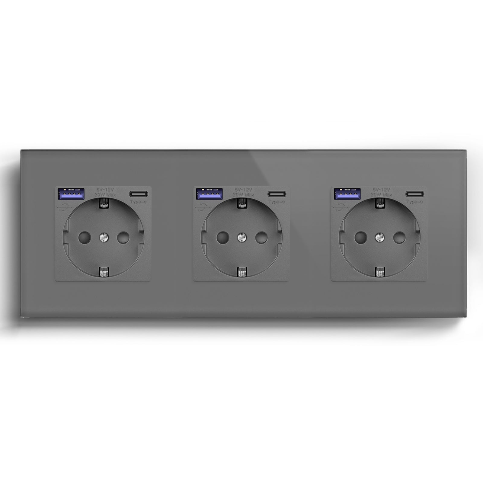 BSEED EU sockets with 20W PD Fast Charge Type-C Interface Outlet Wall Socket Power Outlets & Sockets Bseedswitch Grey Triple 