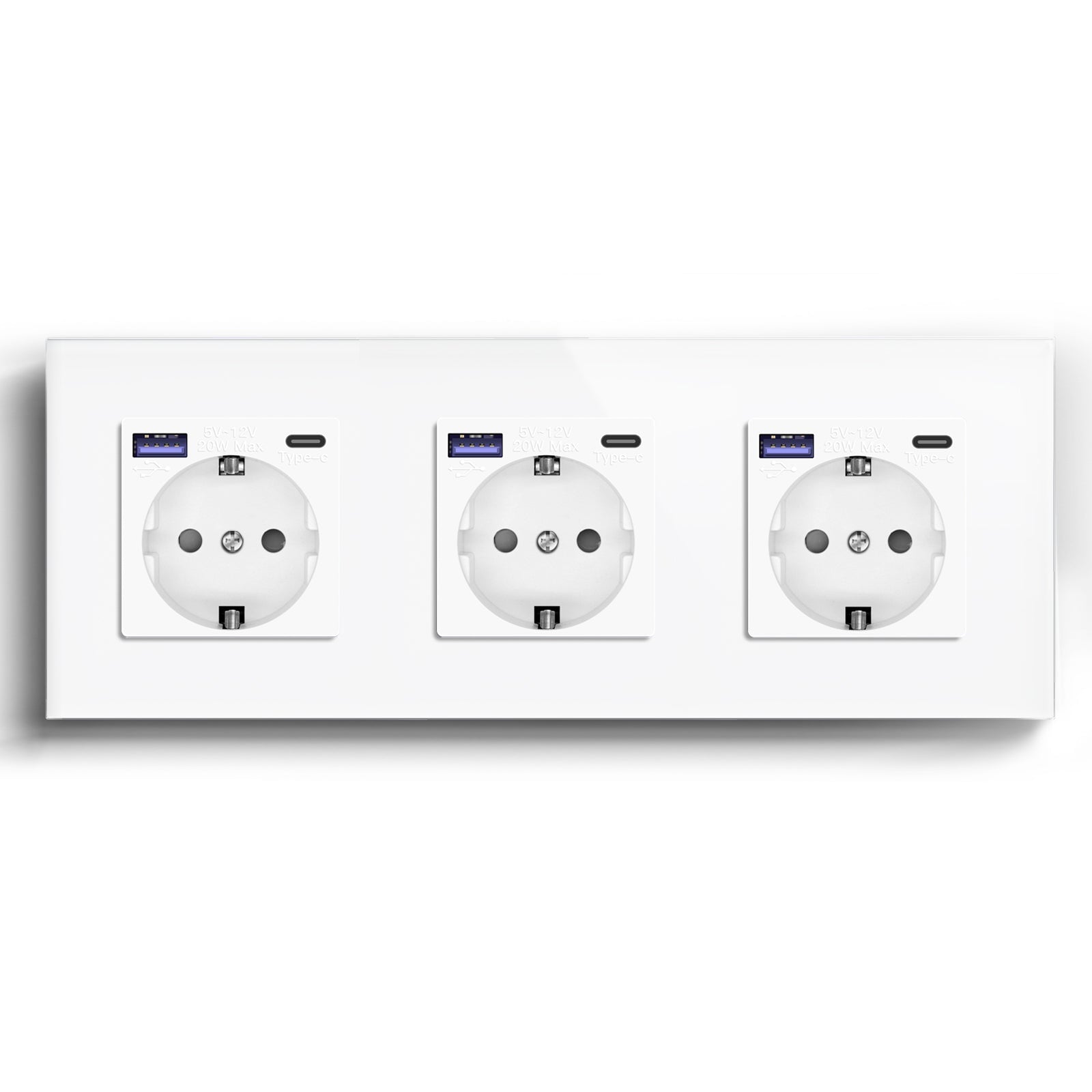 BSEED EU sockets with 20W PD Fast Charge Type-C Interface Outlet Wall Socket Power Outlets & Sockets Bseedswitch White Triple 