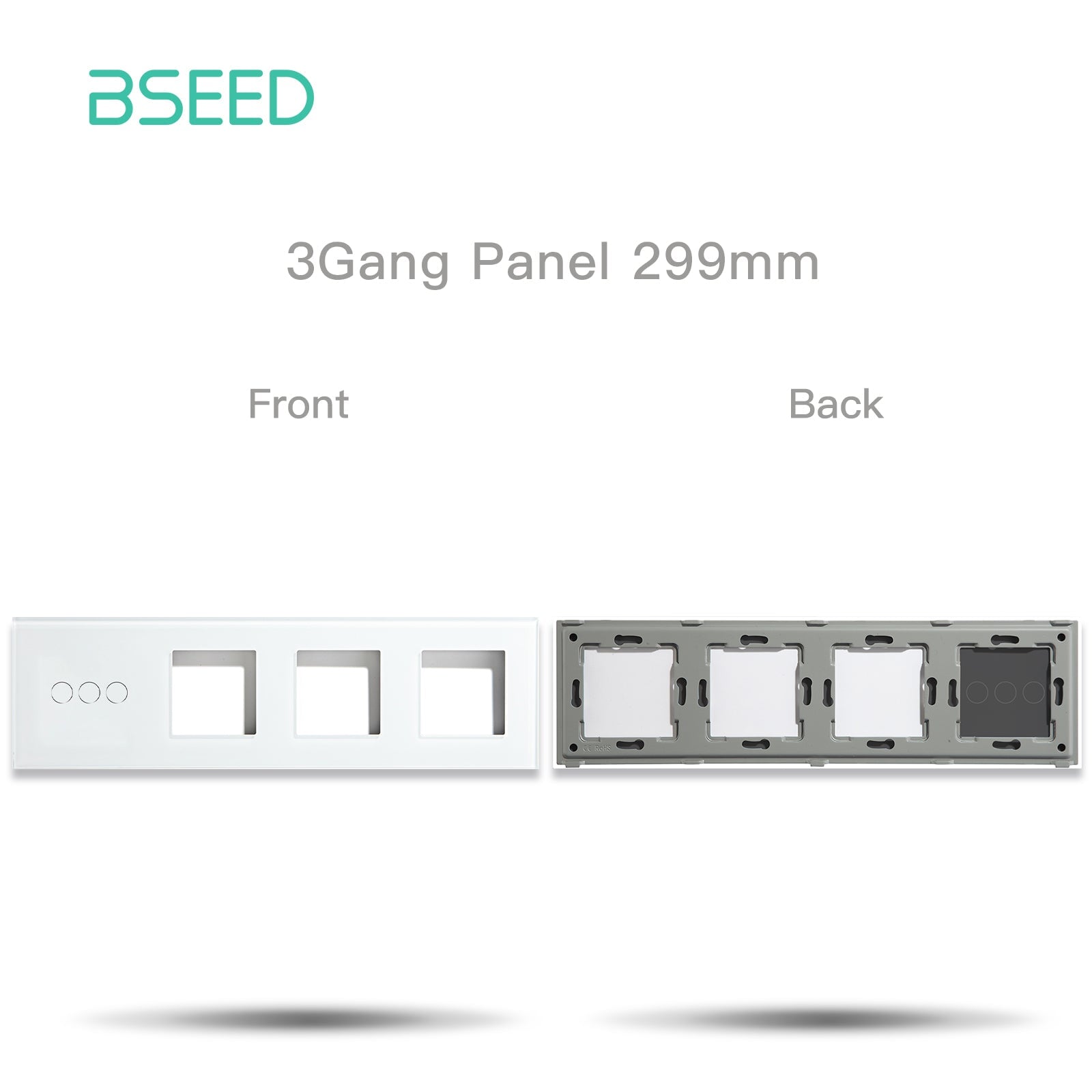 Bseed Panel with Triple Frame Crystal Glass 1/2/3 Gang with 3 Slots Bseedswitch White 3Gang + 3slots 